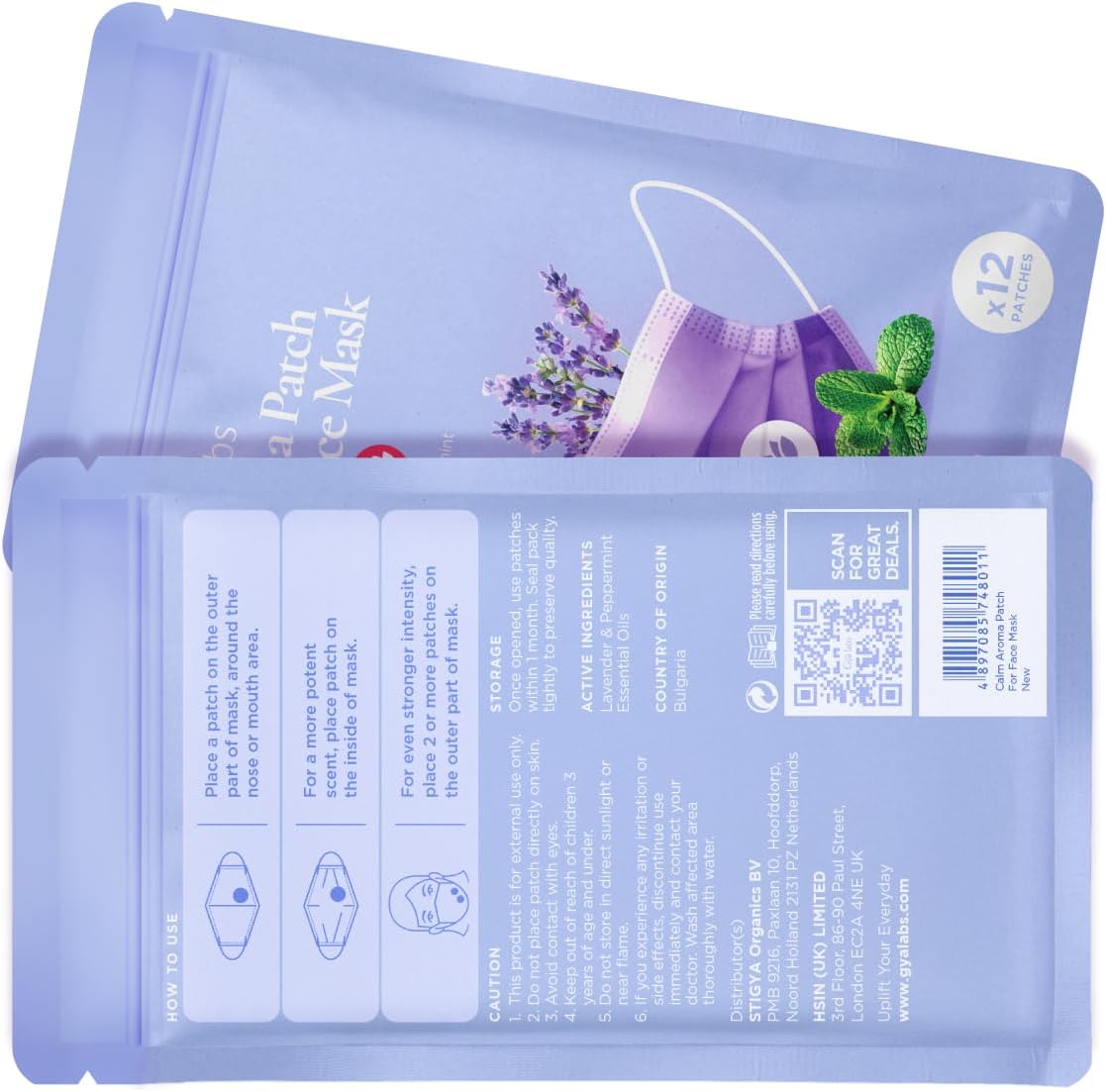 Gya Labs Lavender Aroma Patches - Essential Oil Scented Mask Stickers For Face Masks & Pillows, Infused With Relaxing Peppermint & Lavender Essential Oils (5 Packs, 60 Stickers)