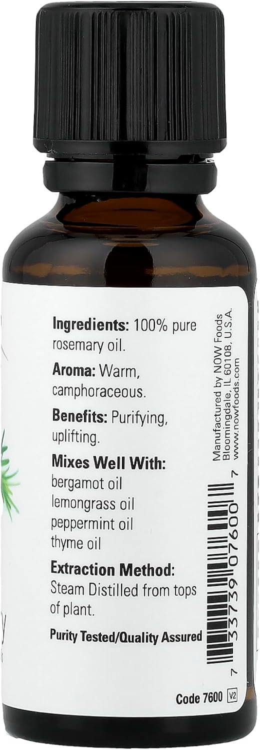 NOW Essential Oils, Rosemary Oil, Purifying Aromatherapy Scent, Steam Distilled, 100% Pure, Vegan, 1-Ounce