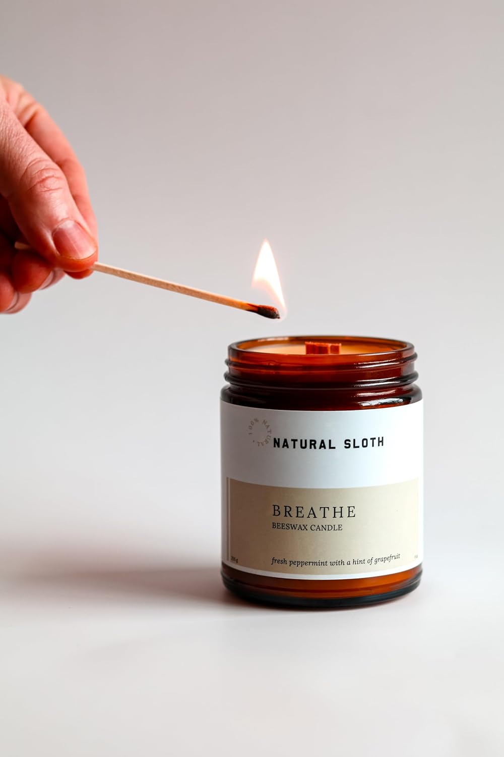 Breathe Natural Sloth 9 oz Beeswax Candle with Pure Essential Oils, Non-Toxic, Made Safe® Certified, Wooden Wick, Clean Burning (Breathe)
