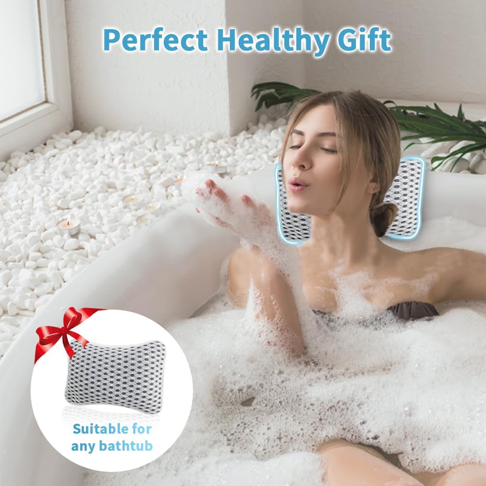 Luxury Bath Pillows for Tub, Slip Resistant Waterproof Bath Pillows for Tub Neck and Back Support with 2 Strong Suction Cups, Relaxing Spa Essentials