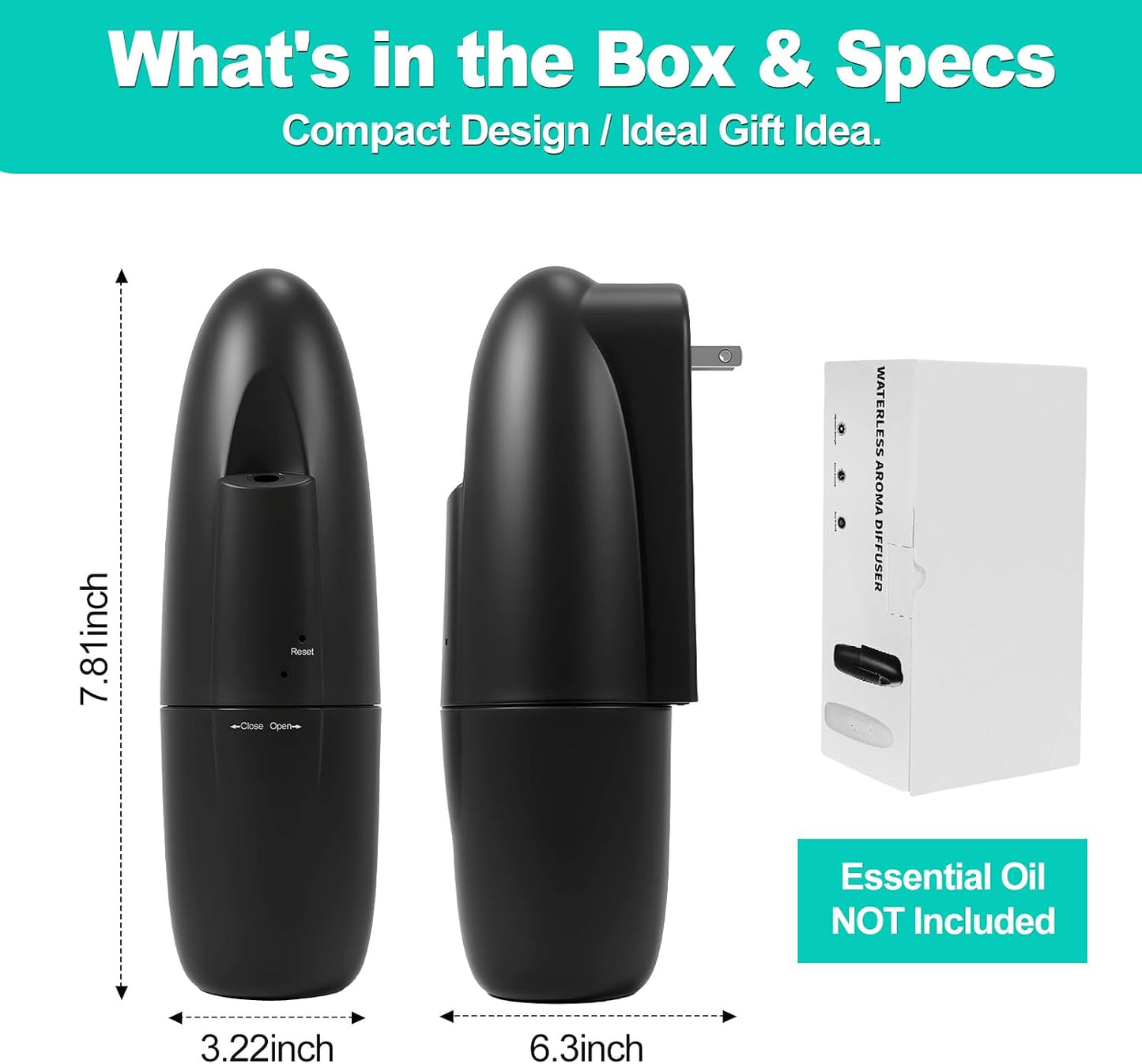 Plug-in Waterless Essential Oil Diffuser, 400-800 Sq.Ft Smart Nebulizing Scent Air Machine with App Control (Bluetooth), 100ml Capacity, Leak-Proof, for Home, Hotel, Office, Spa (Black)