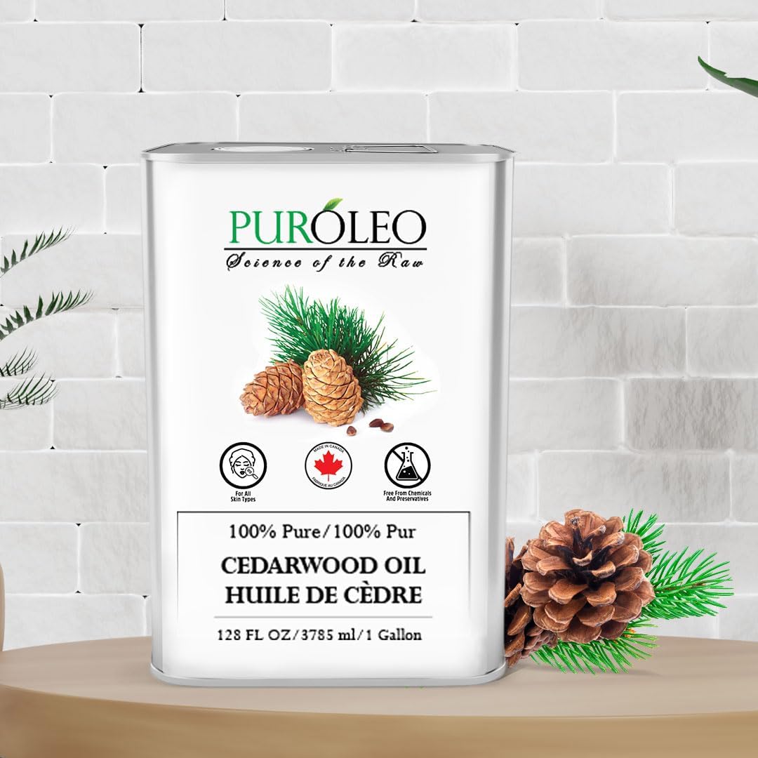 PUROLEO Cedarwood Essential Oil 128 Fl Oz/3785 ML (Packed in Canada) 100% Pure & Natural Cedarwood Oil for Aromatherapy, Relaxation, and Skin Care - Cedarwood Oil for Diffuser