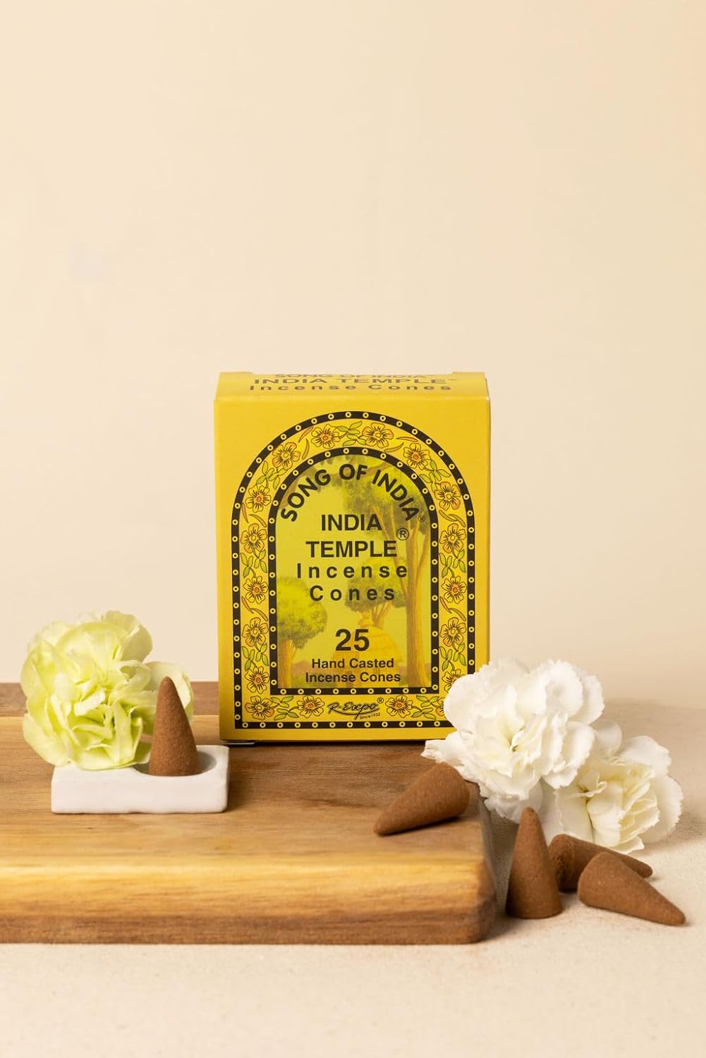 Song of India - India Temple Incense Cones | Natural, Handmade, & Aromatic | 5 x 25 = 125 Cones Total | Sandalwood, Low-Smoke Incense for Wellness, Meditation, Yoga, Relaxation, Spiritual Practices