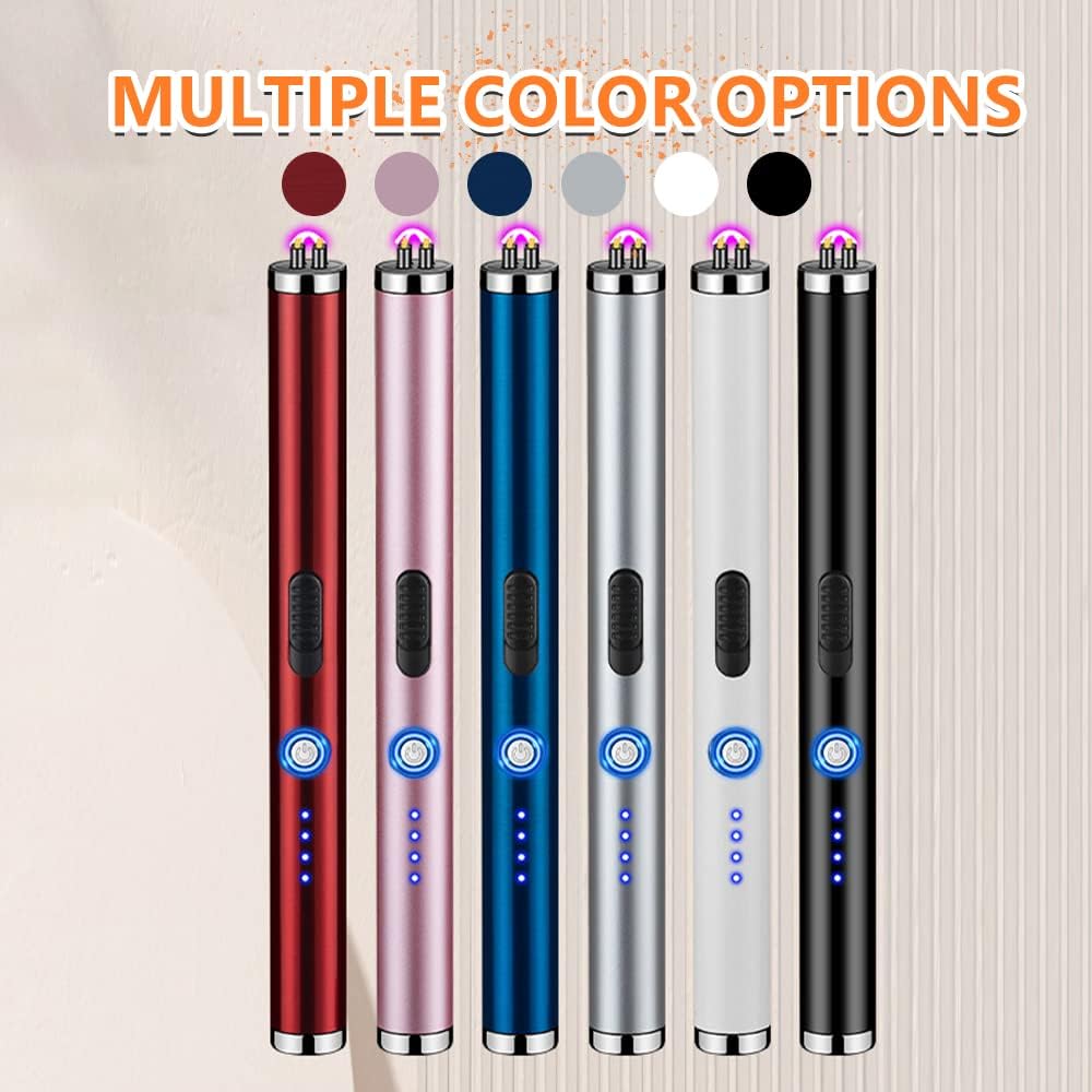 Candle Lighter Rechargeable Dual Arc Plasma Lighter for Kitchen, Windproof Long Lighter with LED Power Display, USB Lighters for Candle, BBQs, Fireworks, Camping (Blue)
