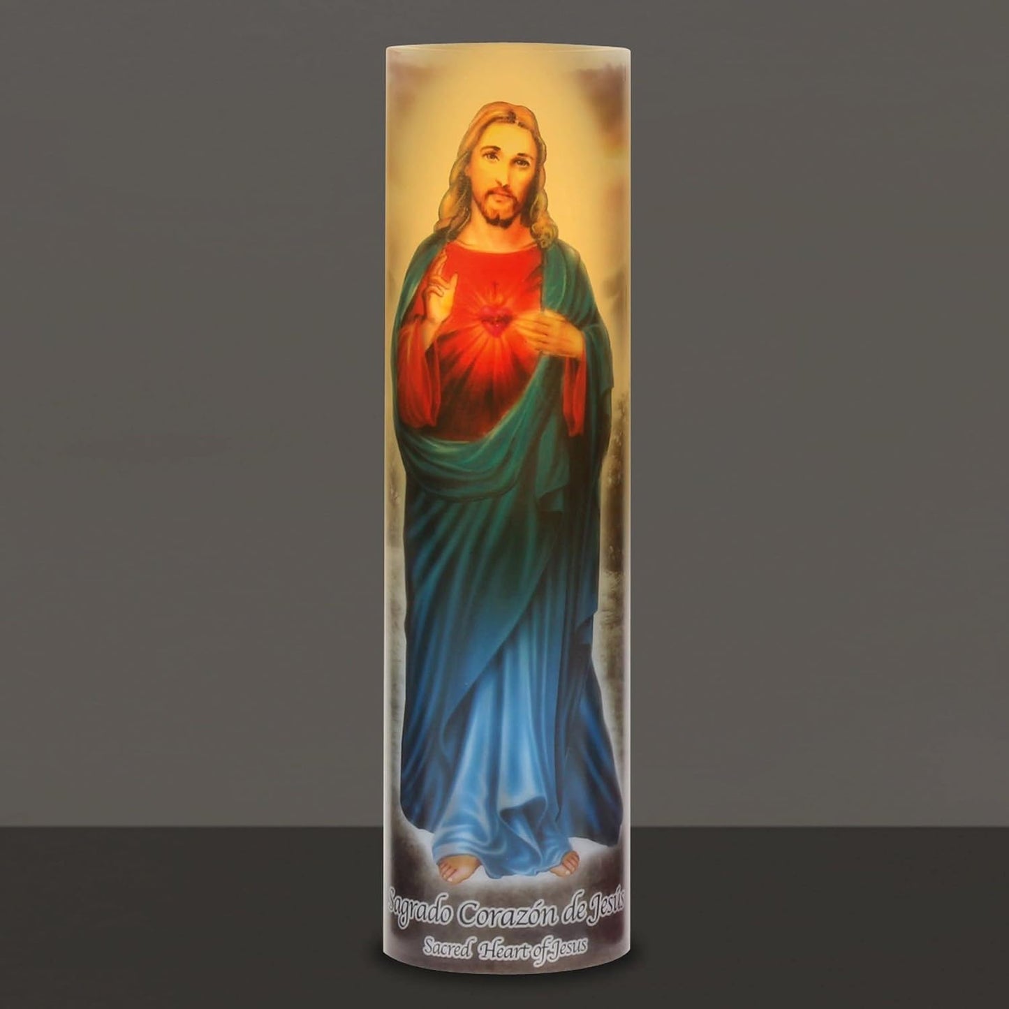 Stonebriar Jesus Flameless LED Devotional Prayer Candle with Automatic Timer, Unique Religious Decoration for Home, Office, or Place of Worship 8 Inches