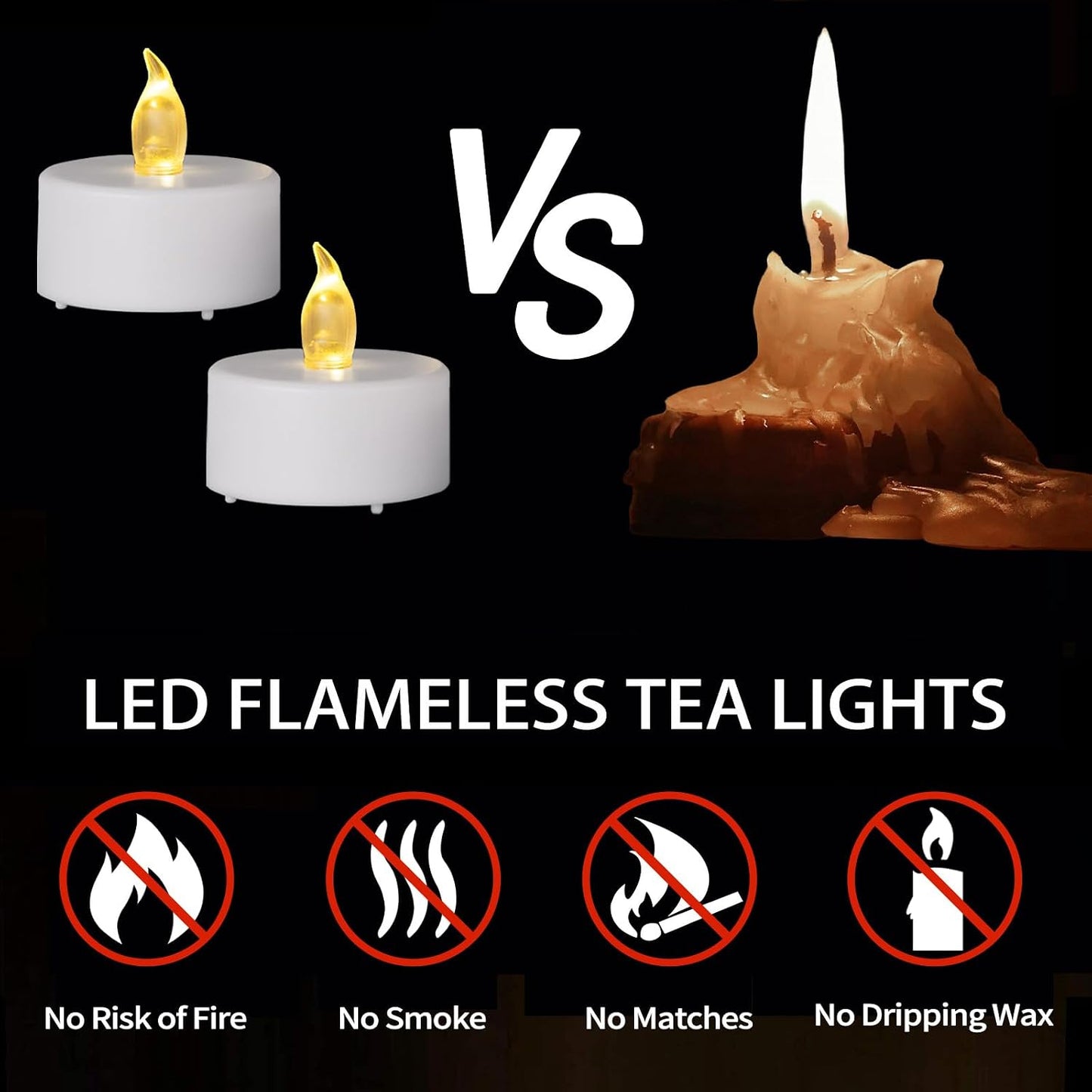 Tea Lights Flameless Battery Operated Candles-24Pack LED Electric Flickering Votive Candle Long Lasting 200 Hours, Realistic and Bright for Seasonal Festive Celebrations Decoration Warm Yellow