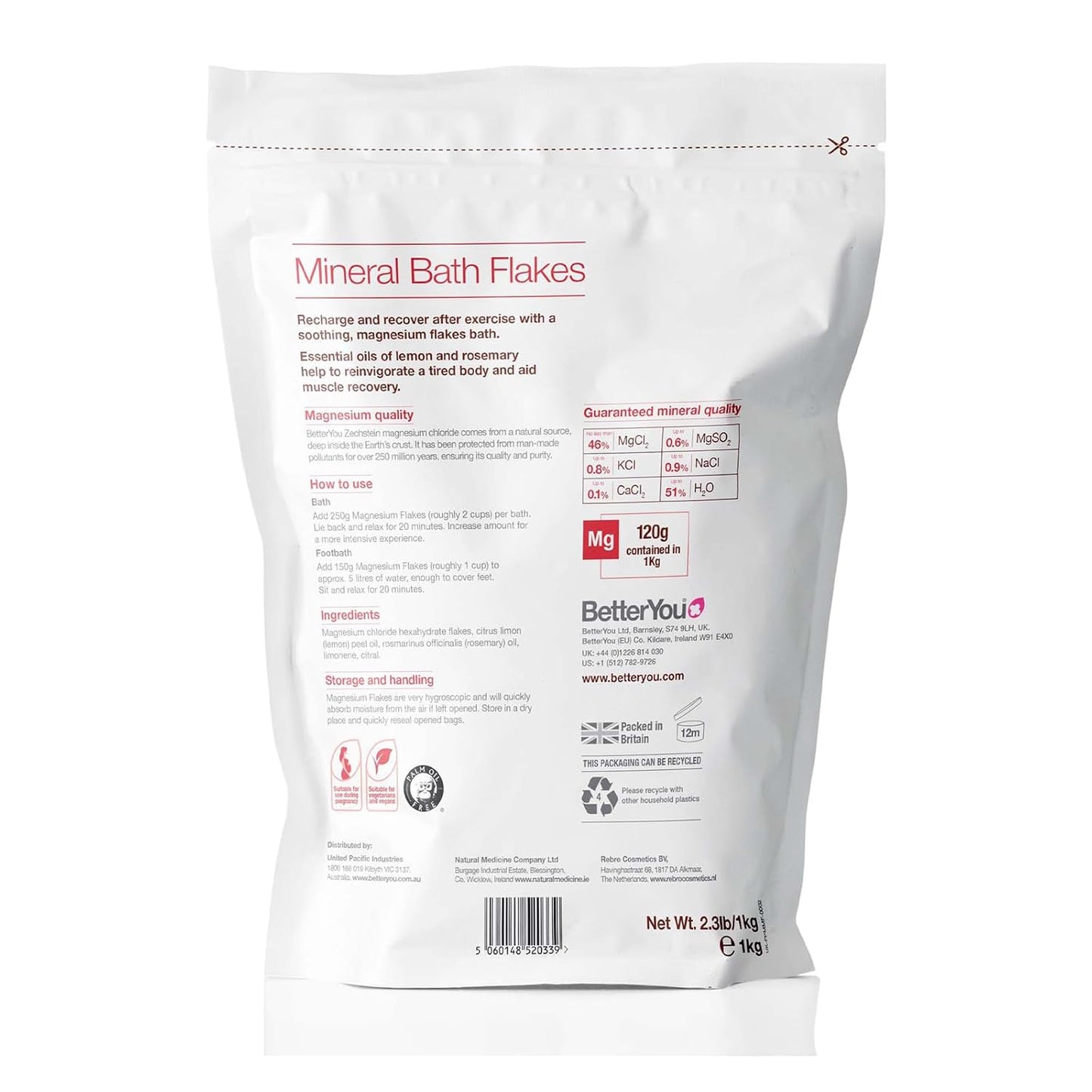 BetterYou Magnesium Muscle Bath Flakes - Mineral Bath Salts for Muscle Recovery - Post-Workout Soak for Sore Muscles - Natural Magnesium - 2.3 lb