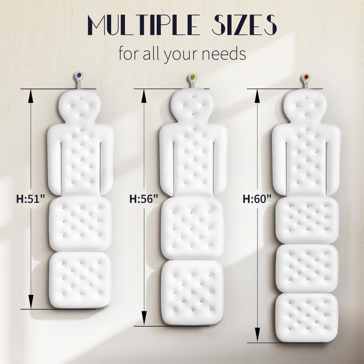 Full Body Bath Pillow for Bathtub, Thick Bathtub Cushion, Luxury Tub Pillow for Bath for Headrest Neck and Back Support White 51" x 16"