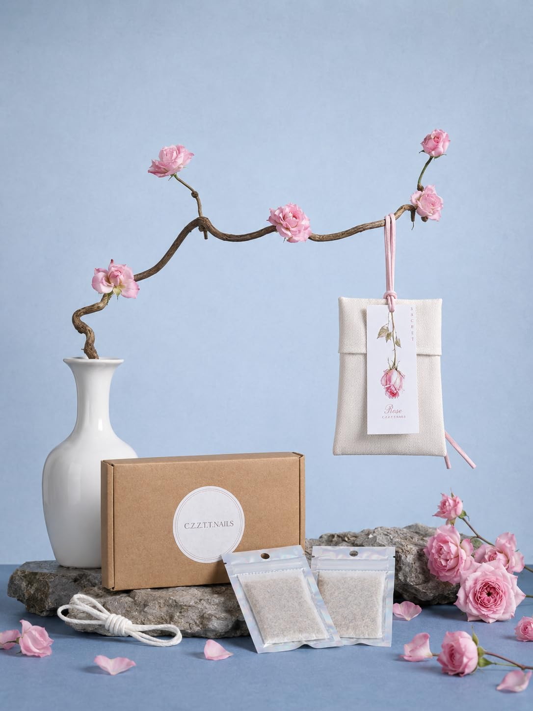 Rose Scented Sachets Drawer Freshening, Closet Deodorizing, Gift Giving, Natural Rose Oil Core, Rose Scent, Gift Box Set for Closet,Travel, Home and Car
