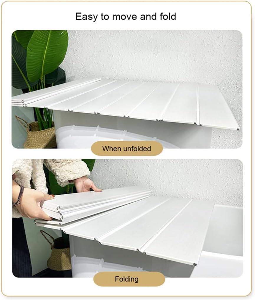 Adjustable Foldable Dust-Proof Bathtub Cover White,Waterproof Shutter Bathtub Tray & Laptop Desk 2 in 1 Fits Most Tubs,Modern Bath Tub Racks for Home (102x103CM(40"x40.55"), 0.47in Thick)
