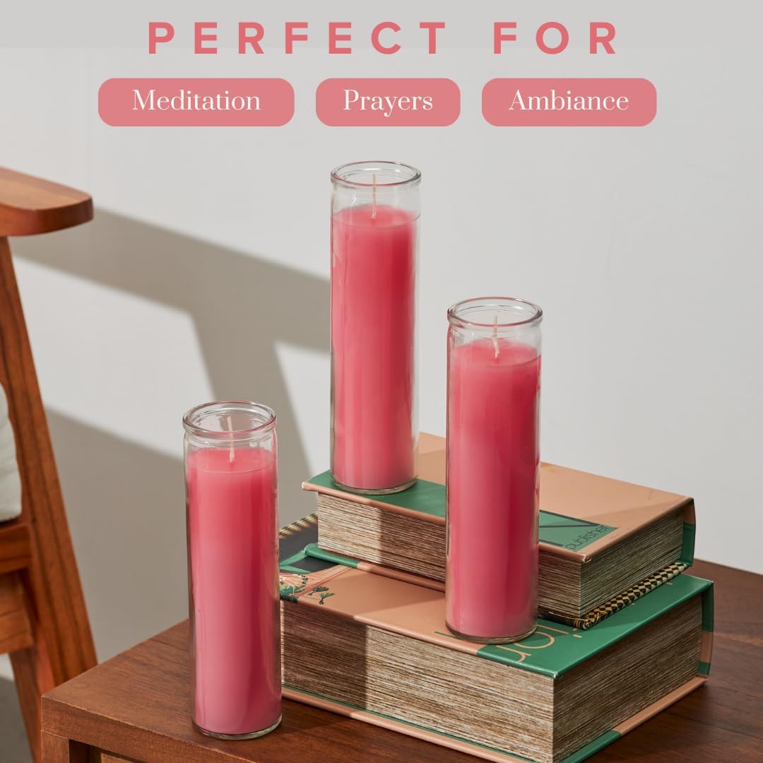 Simply Soson 2x8 inch Pink Devotional Scented Candles in Glass Jar - Peony & Rose - 1 Piece - 90 Hours – Prayer Candle - Tall Pillar Candles for Religious, Memorials, Party Decor