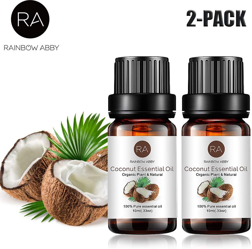 RAINBOW ABBY 2-Pack Coconut Essential Oil, Pure, Undiluted, Therapeutic Grade Coconut Oil - 2x10 mL