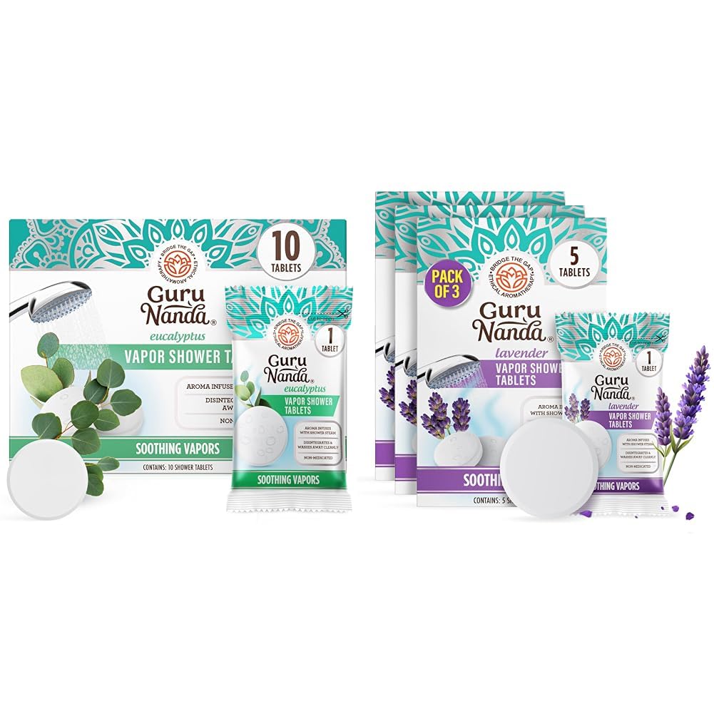 GuruNanda Eucalyptus Vapor Shower Tablets 10Ct & Lavender Vapor Shower Tablets 15Ct