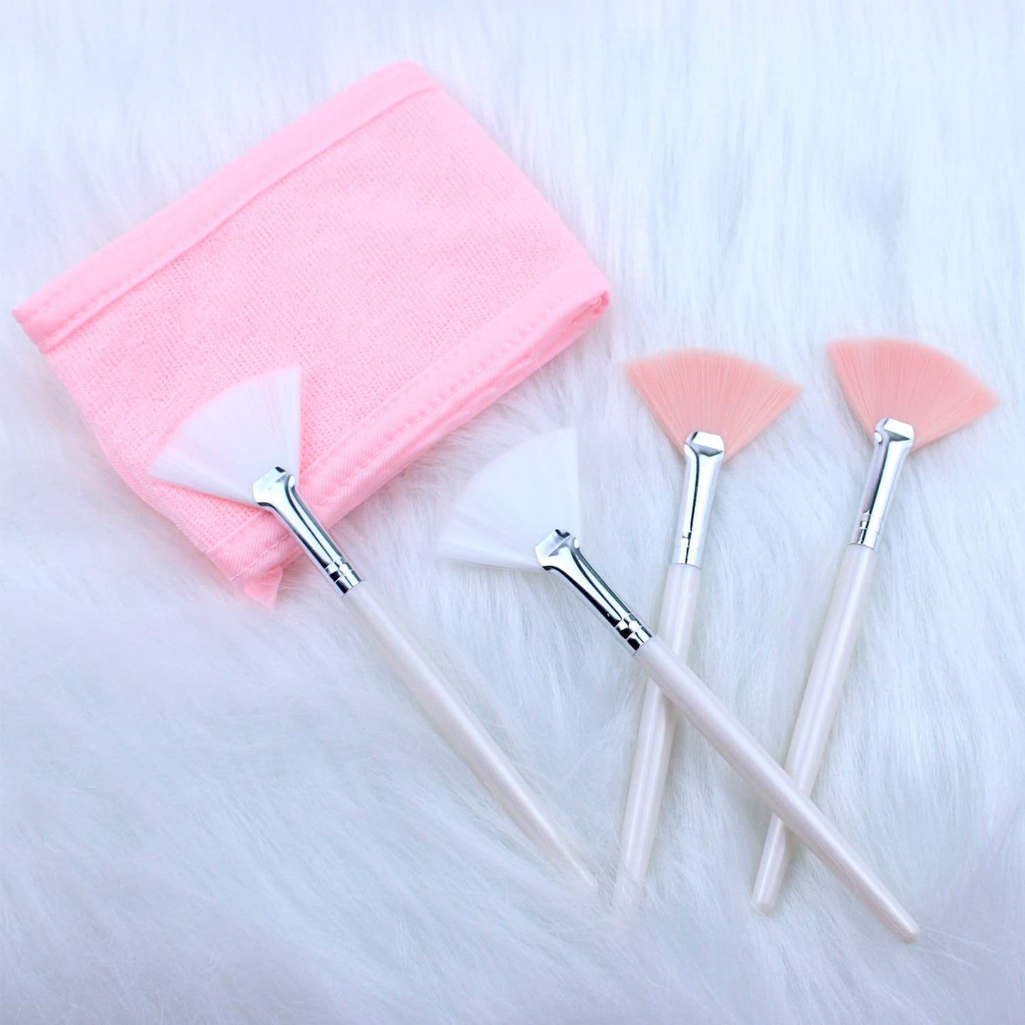 LAPOHI 4 Pack Adjustable Towel Headbands for Washing Face with 4 Pieces Fan Brushes, Facial Mask Brush and Spa Facial Headbands for Women and Grils Skincare Headband for Facial Esthetician Supplies