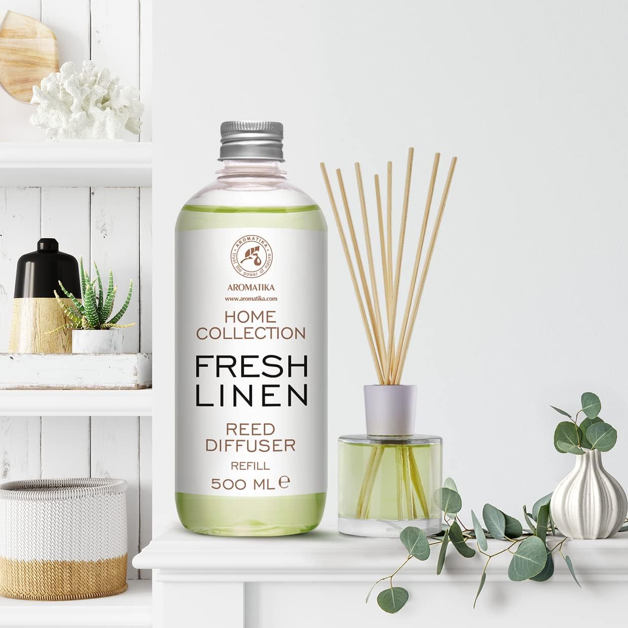 Reed Diffuser Refill Fresh Linen 17.0 Fl Oz (500ml) - Room Diffuser Refill - Home Fragrance - Scented Diffuser - Fresh Aroma - Room Fragrance - Fresh Linen Scent - Room Freshener