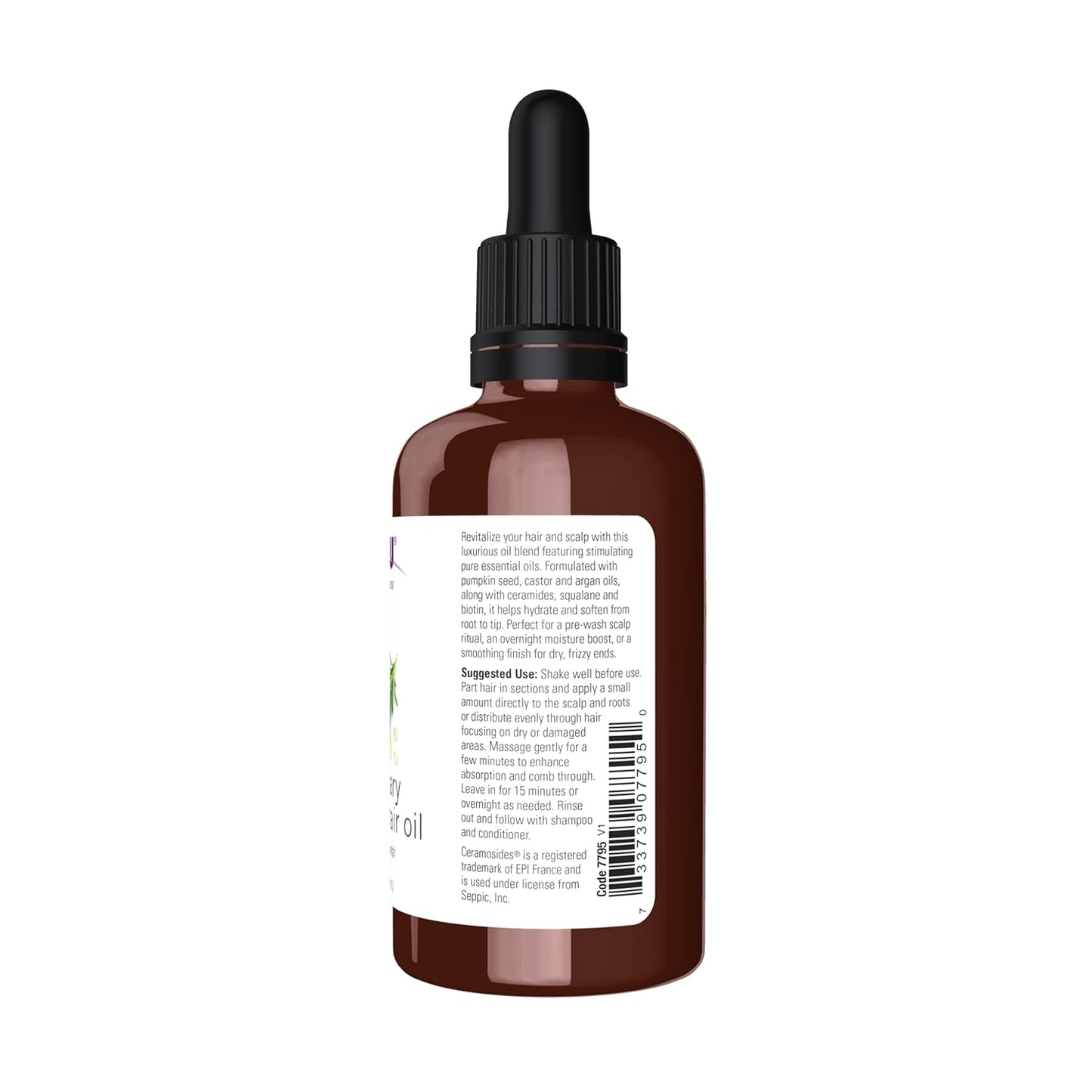 NOW Solutions Rosemary Scalp and Hair Oil, with Biotin, Pumpkin Seed and Argan Oils, Pre-Wash or Leave-In Scalp Treatment, 2 fl. oz.