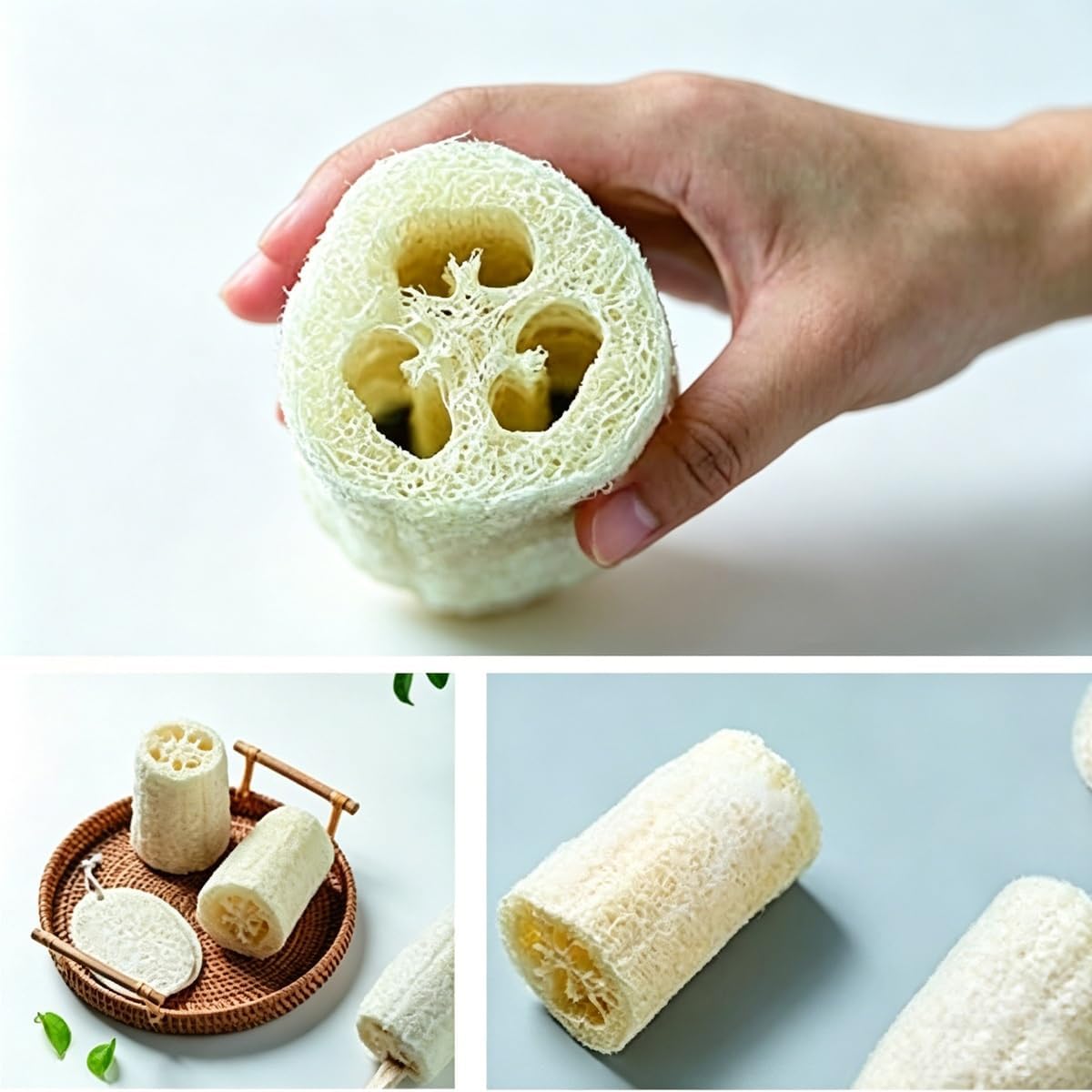 pisdoplop Natural Loofah Exfoliating Body Sponge Scrubber, 4 inch-Long Organic Loofa Luffa Plant-Based for Men & Women Skin Care Bath Shower Cleaning, Natural Sponges for Dishes
