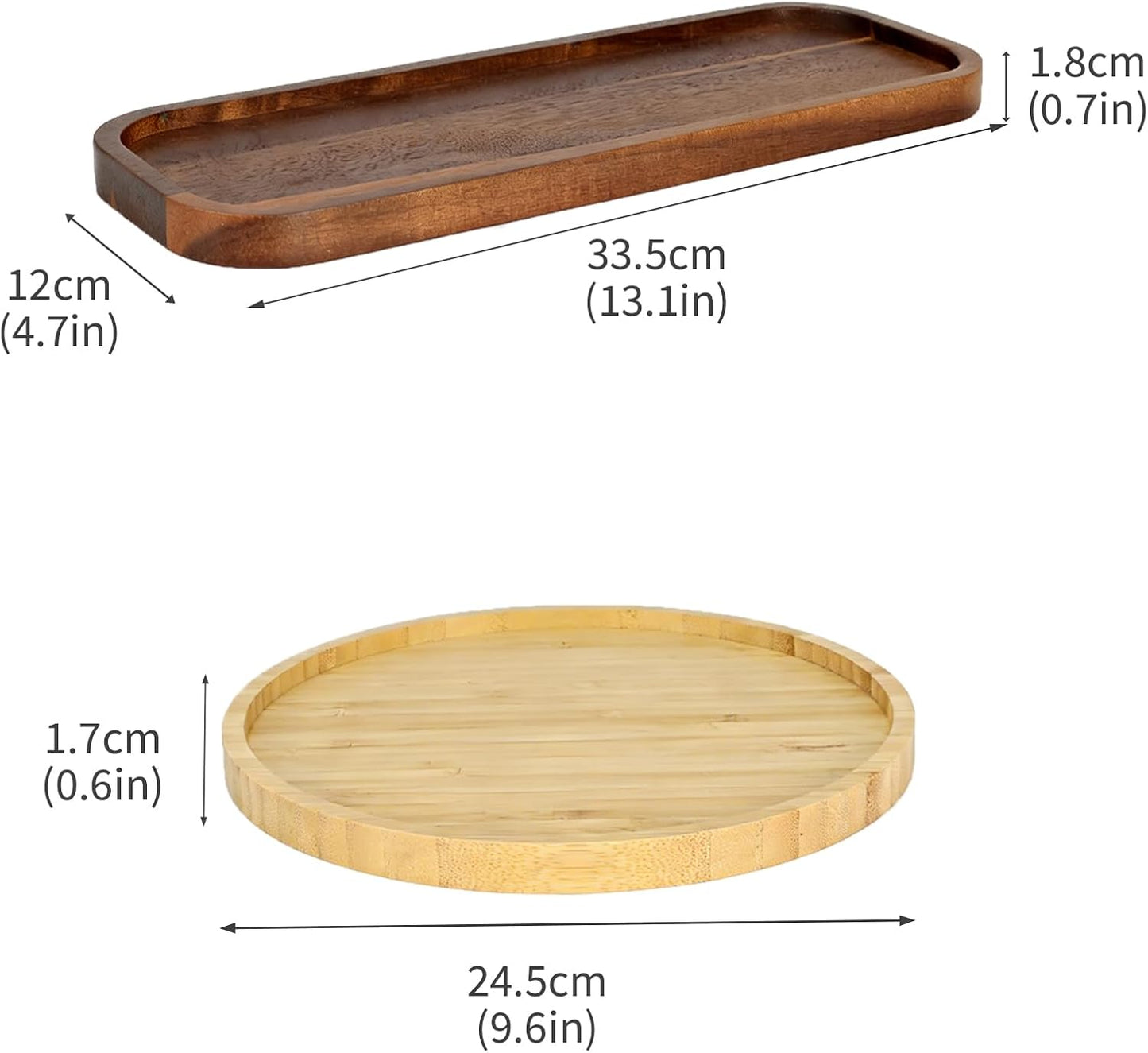 Wood Candle Holder Set, Long Tray and Round Candle Plate for Rustic Home Decor, Kitchen Decor, Dining Table, Coffee Table, Counter Display, Decorative Stand Accent for Shelves, 2 Pack