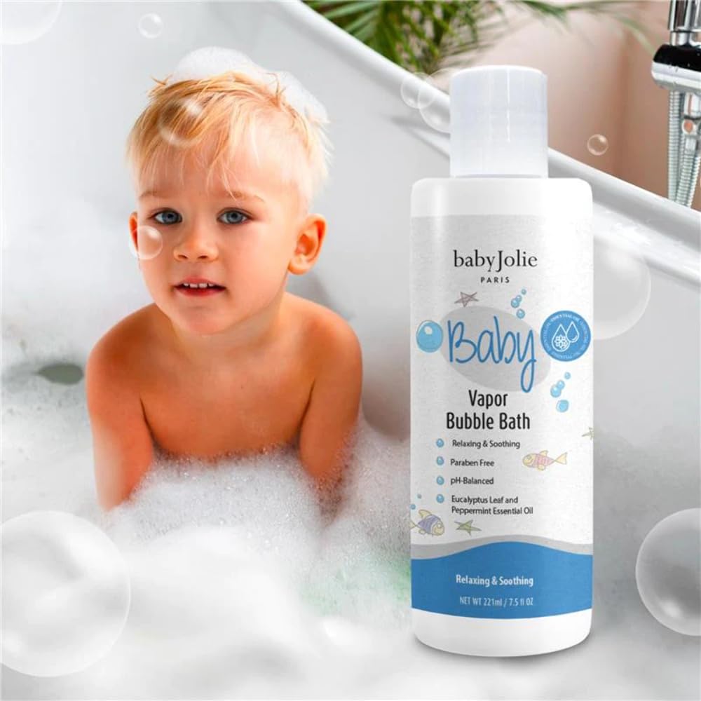 Baby Jolie Vapor Bubble Bath - Baby & Kids Bathing Aromatherapy for Stuffy Nose and Cough Relief, Made with Eucalyptus and Peppermint Extract, Natural Essential Oils, 7.5 oz