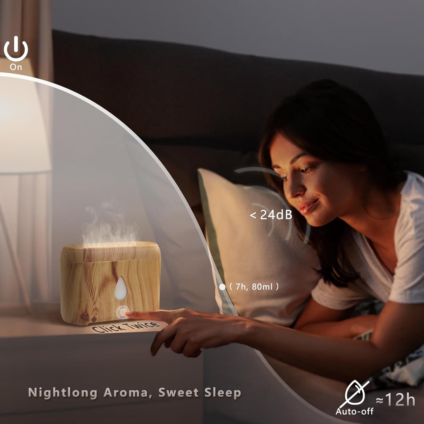 Flame Diffuser for Essential Oils, 200ml Ultrasonic Aroma Diffusers with Cool Mist, Aromatherapy Diffuser with Auto-Off Protection, Small Humidifier for Home,Office,Bedroom,Gift (Wooden Grain)