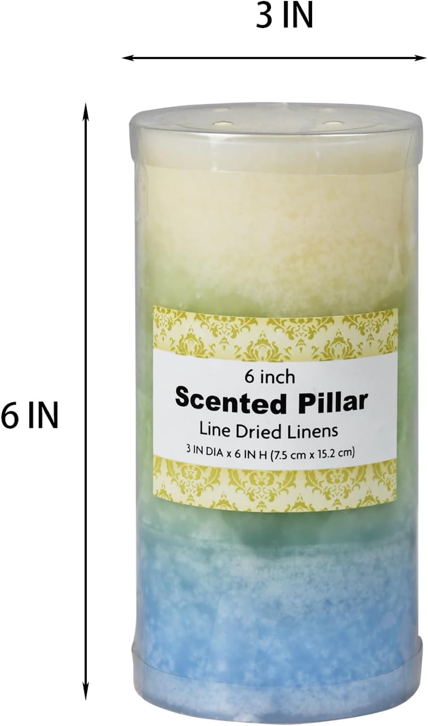 6 Inch Tritone Scented Pillar Candle - BL/GRN/WHT