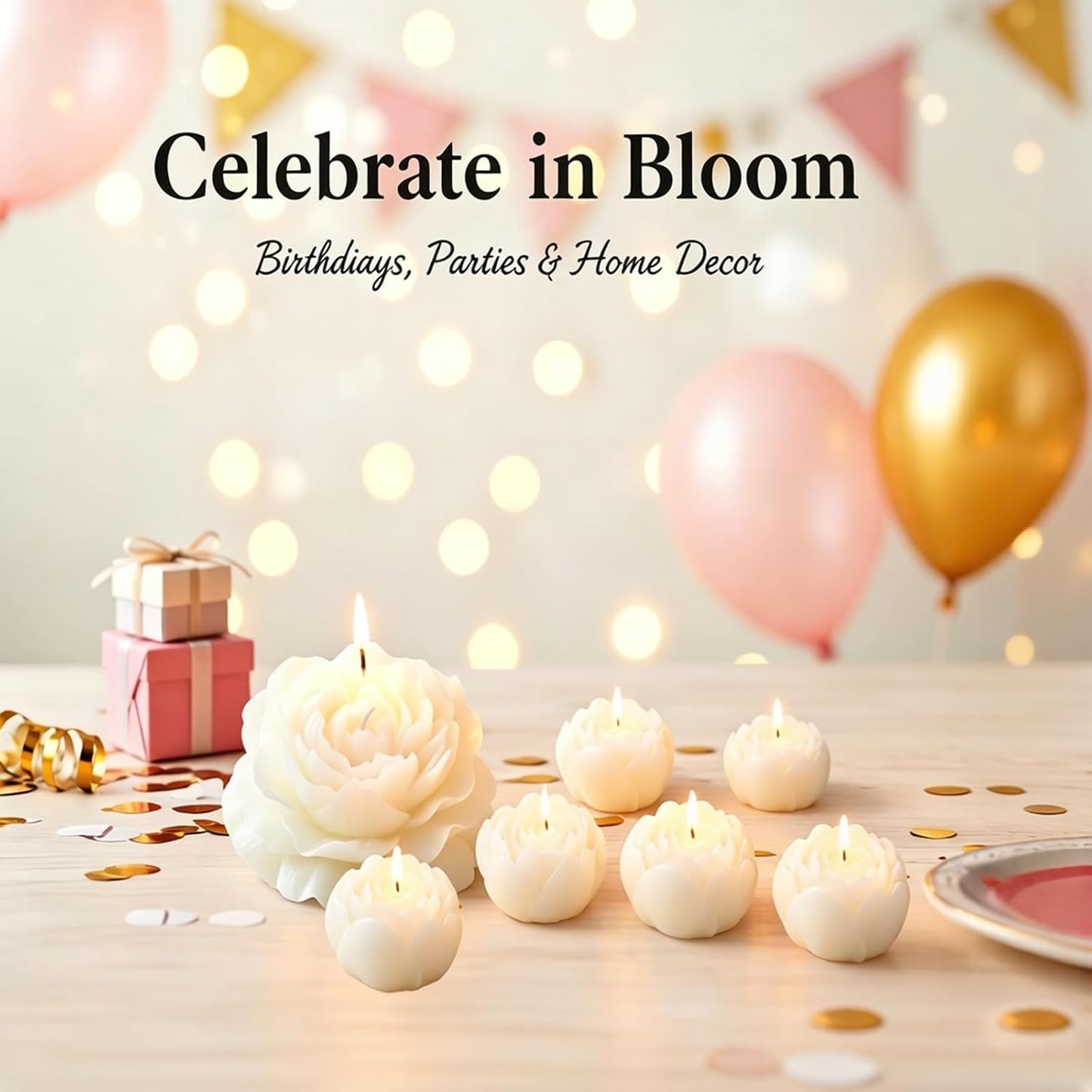 6-Pack Flower Candles Set, Rose Peony Shaped Scented Floral Candle Handmade Aromatherapy for Valentine's Day Wedding Home Decor (White)