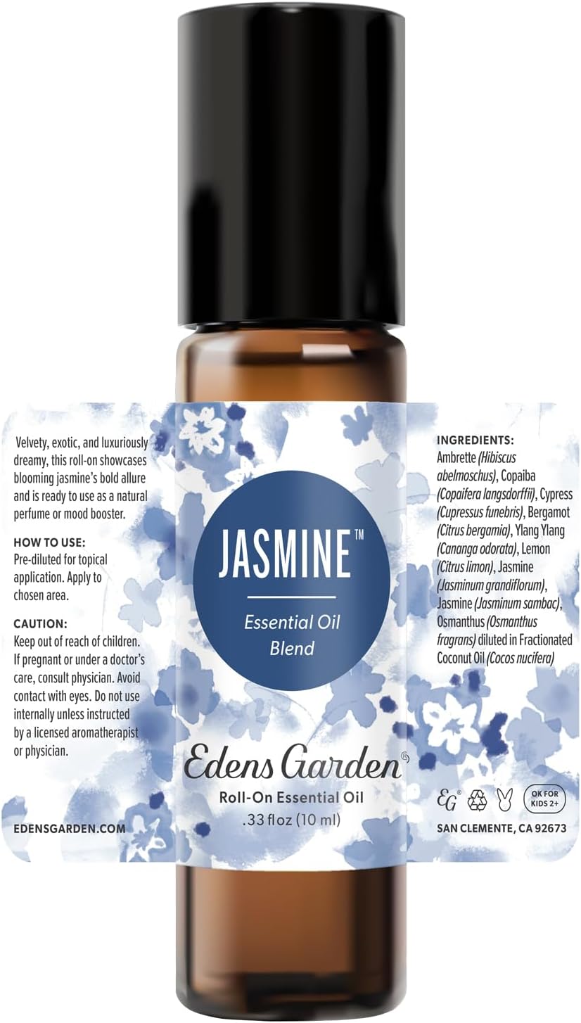 Edens Garden Jasmine Essential Oil Roll-On – Pre-Diluted Floral Blend, 100% Pure Aromatherapy & Natural Perfume, Calming Skin Safe Travel Roll-On, 10 ml (.33 fl oz)