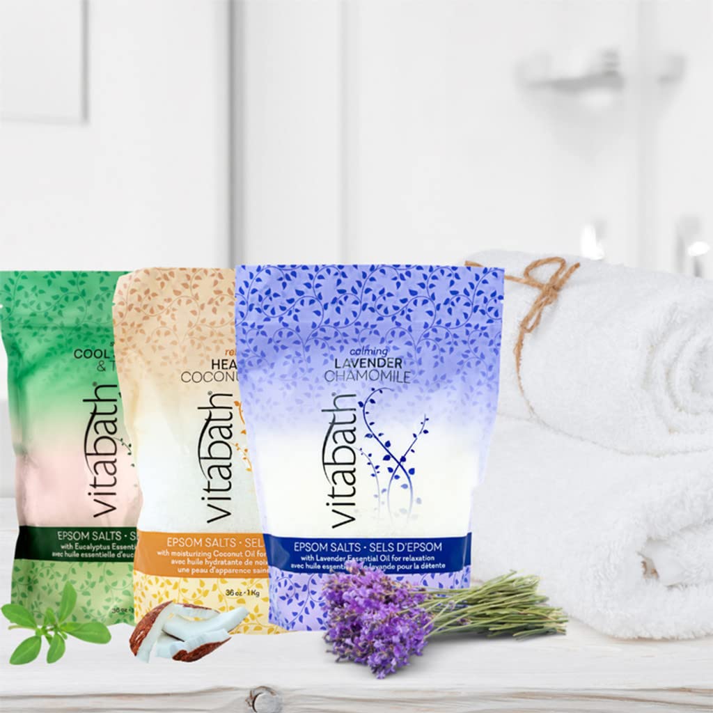 Vitabath Cool Spearmint & Thyme Epsom Salts Relaxing Therapeutic Aromatherapy & Nourishing Skincare - Muscle Soreness & Body Ache Soothing Soak for Women & Men - 36 oz