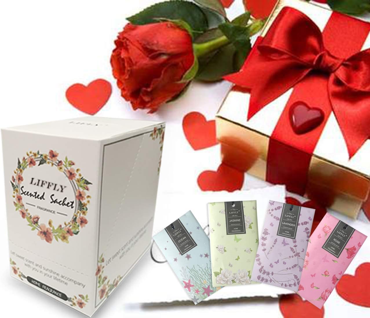 14 Packs Scented Sachets Bag for Drawers and Closets Long-Lasting Home Fragrance Sachet Lavender Rose Jasmine Ocean Vanilla Sandalwood 6 Different Scent Gift Box
