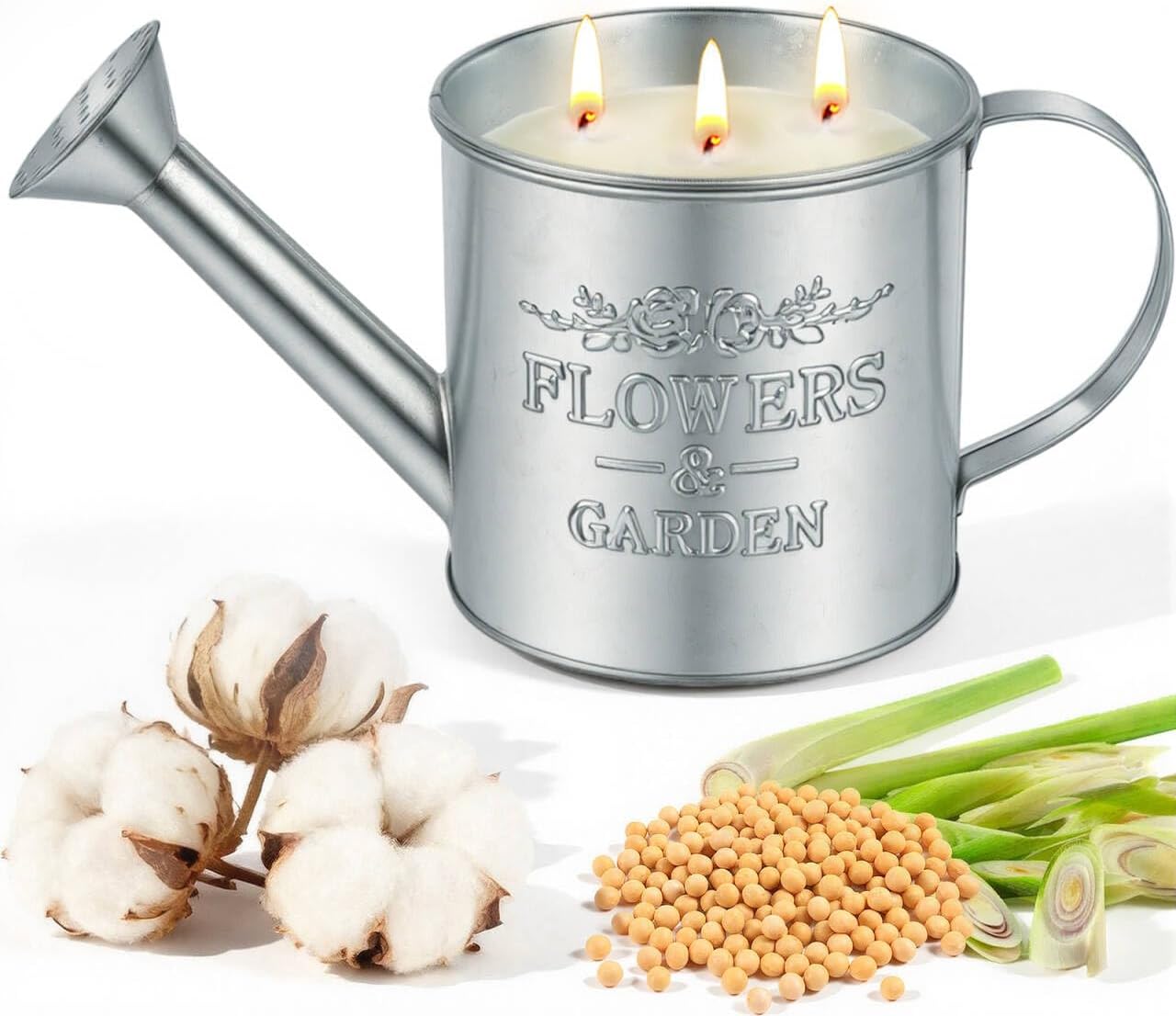 Citronella Candles Outdoor,20oz Large 3-Wick Citronella Candle for Outside,Natural Soy Wax Candle for Patio,Yard,Home Decor,Backyard & Camping,Lemongrass Candles & Watering & Planting 3 in 1