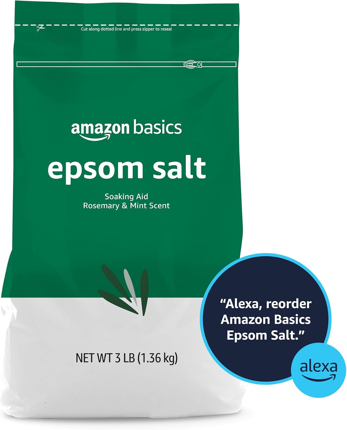 Amazon Basics Epsom Salt Soaking Aid, Soothing Rosemary & Mint Scent, 3 Pound (Pack of 1) (Previously Solimo)