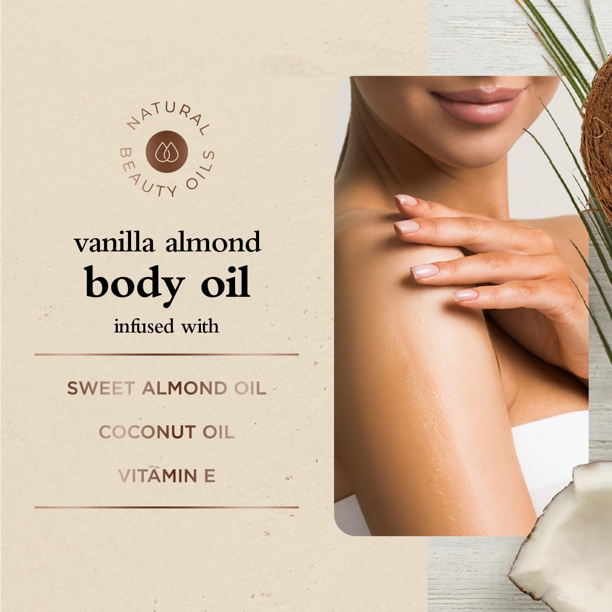 Oliology Vanilla Almond Body Oil – Hydrating Blend with Sweet Almond Oil, Coconut Oil & Vitamin E | Softens, Nourishes & Enhances Skin’s Radiance, 6 Fl Oz