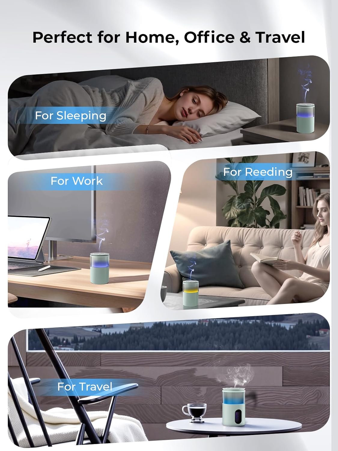 Waterless Essential Oil Diffuser: π ππ¨π₯π¨π«π¬ πππ Scent Diffuser for Home&Car&Office - Portable Diffuser with 48H Battery, 4 Timers & 3 Mist Levels, Light Green