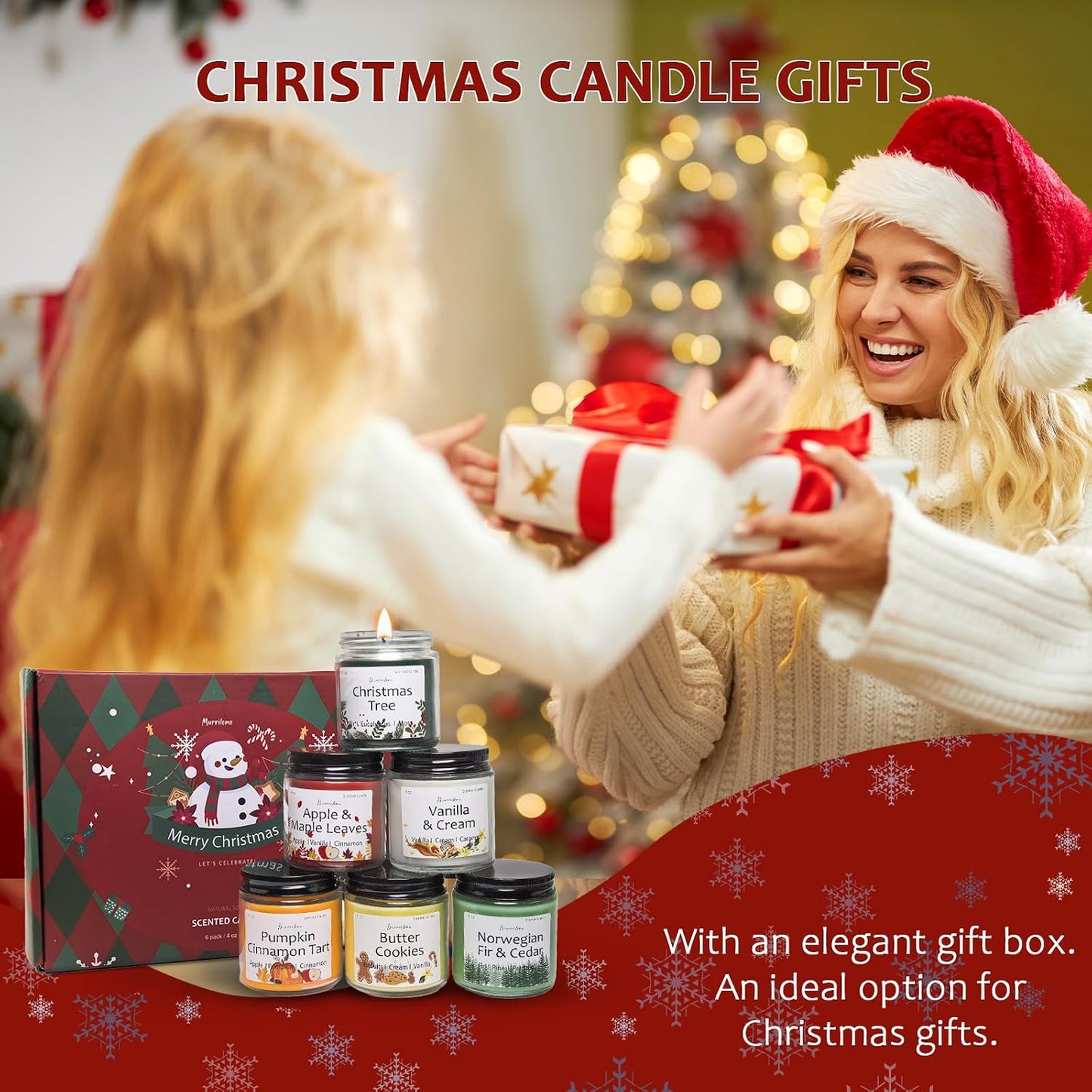 Christmas Candles Scented Candle Set: 6 Pack Christmas Scents Candle Bulk Home Scented - Holiday Candle Gifts for Women and Men - Scents of Christmas Tree/Spiced Pumpkin/Cookies/Apple/Vanilla/Fir