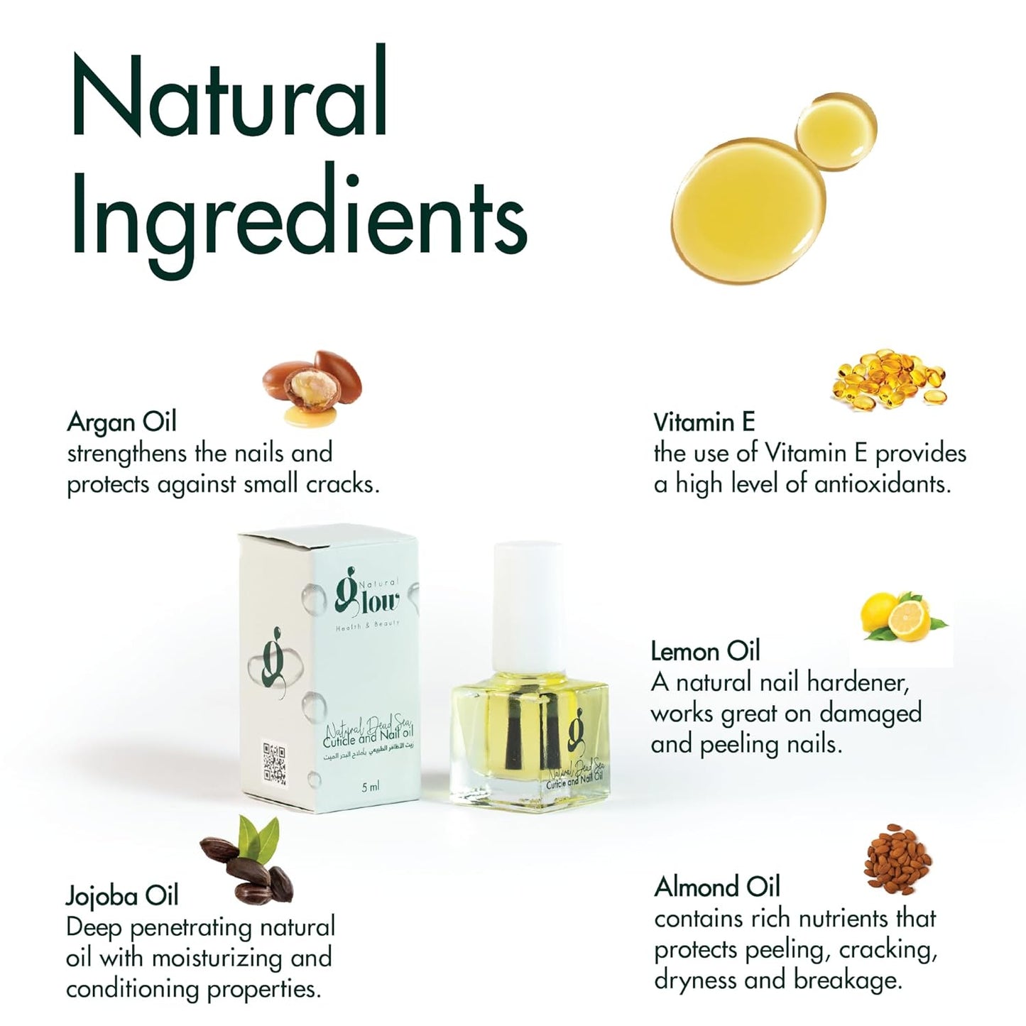 Dead Sea Cuticle & Nail Oil 5ML | Strengthens & Moisturizes Dry & Cracked Cuticles | With Jojoba, Argan, Olive, Almond & Castor Oils, Vitamin E | Nail Repair & Conditioning Oil