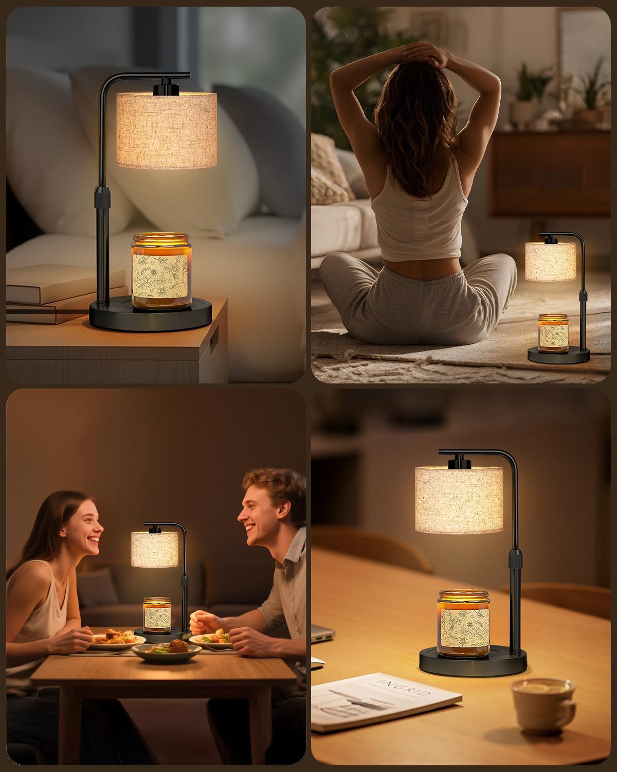 Candle Warmer Lamp with Timer Dimmer, Height Adjustable Modern Farmhouse Candle Warmer, Electric Candle Lamp Warmer with 2 Bulbs, Birthday Gifts for Women Mom, Gift for Home Decor