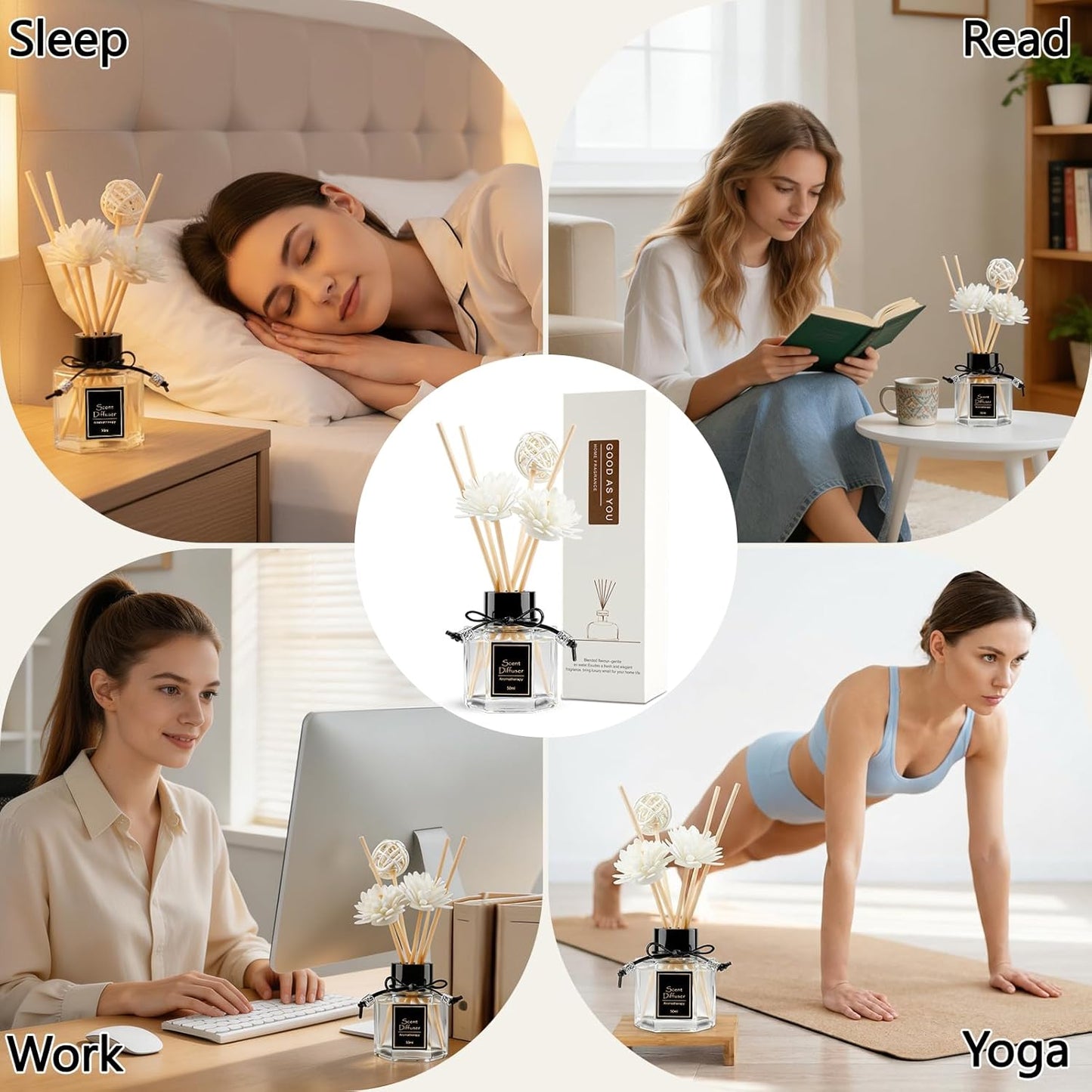 Shangri-La Reed Diffuser 1.7 fl oz | Long-Lasting Natural Home Fragrance | Non-Toxic Essential Oil with 6 Scent Sticks for Bathroom, Bedroom & Living Room | Plant-Based Air Freshener