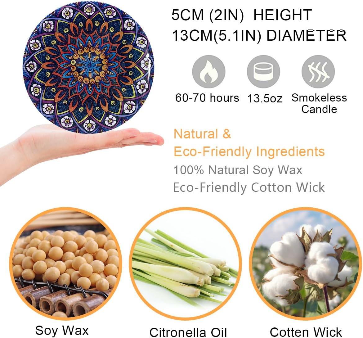 Citronella Candles, Indoor & Outdoor Large Candles, Long Burning 3-Wick Candles 13.5 OZ Set of 2, Pure Essential Oil, Natural Soy Wax Candle Bulk
