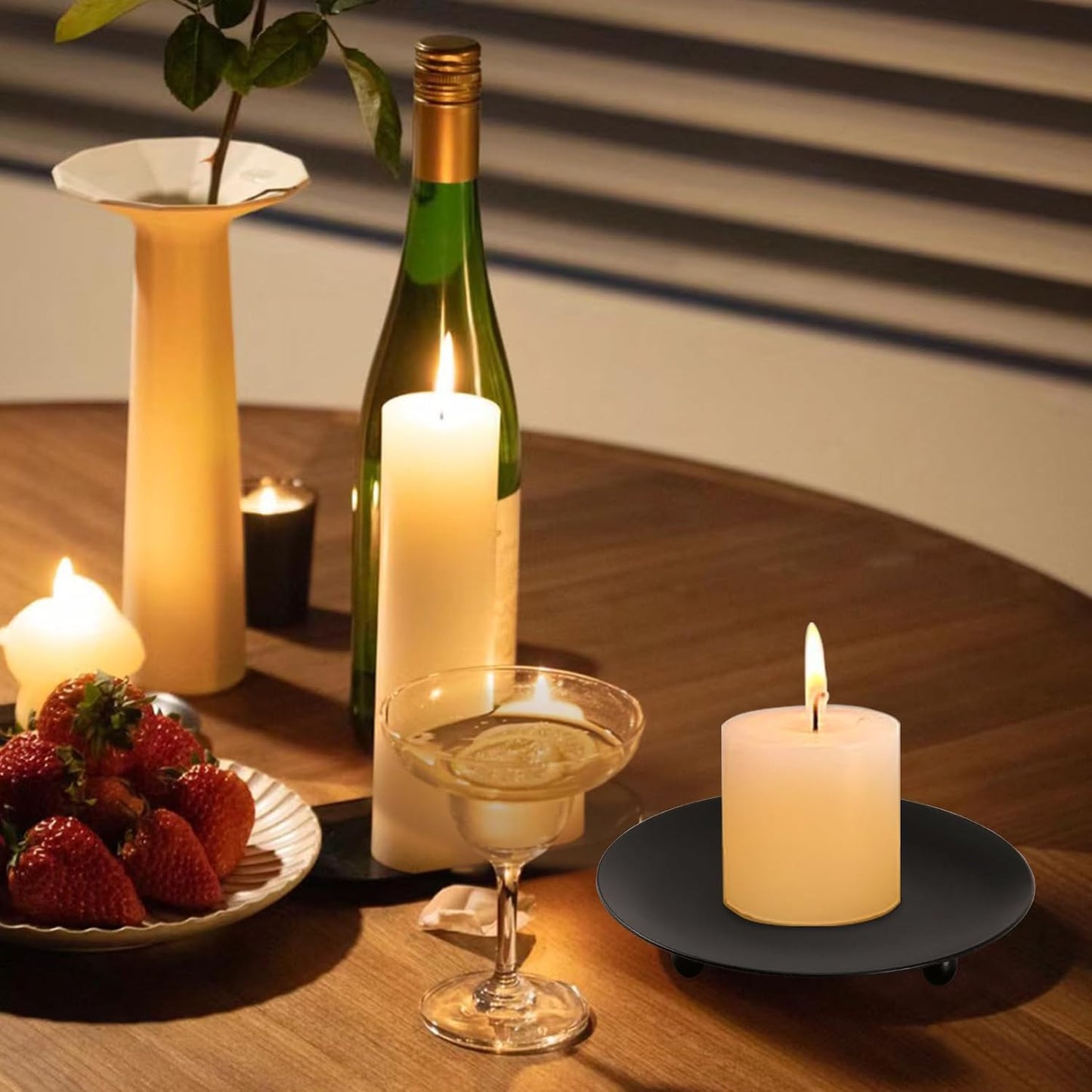 15 Pack Iron Plate Candle Holder, 4 Inch Black Candle Stand Plates for LED & Wax Candles, Decorative Iron Plate for Valentines Weddings Party Decorations