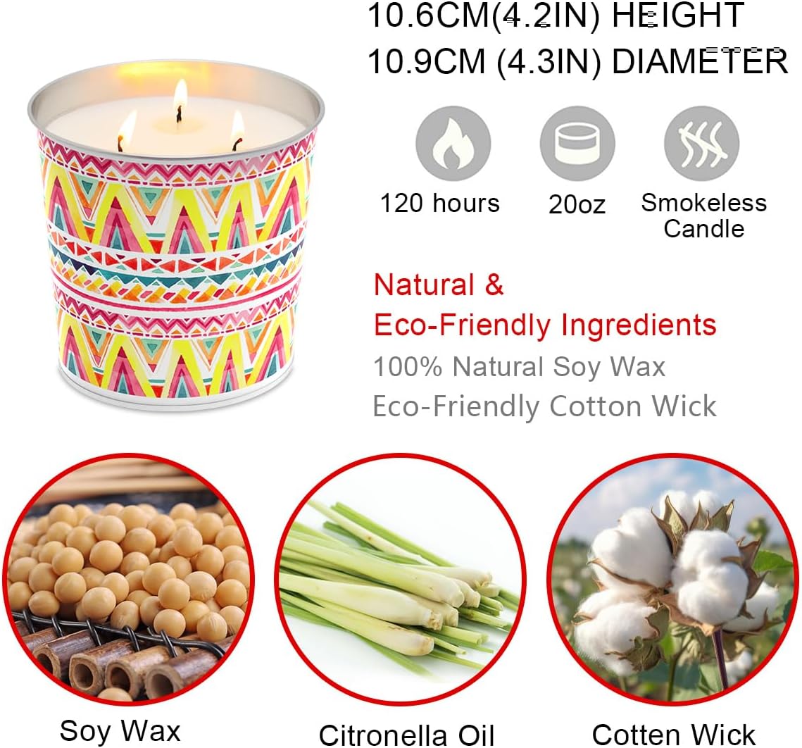 Citronella Soy Candles Infused with Eucalyptus & Lemongrass, Outdoor Emergency, Fun Natural Wax Gift for Outdoor Indoor Home Patio or Garden, 2 Packs 17 OZ Hand Poured Large Candle
