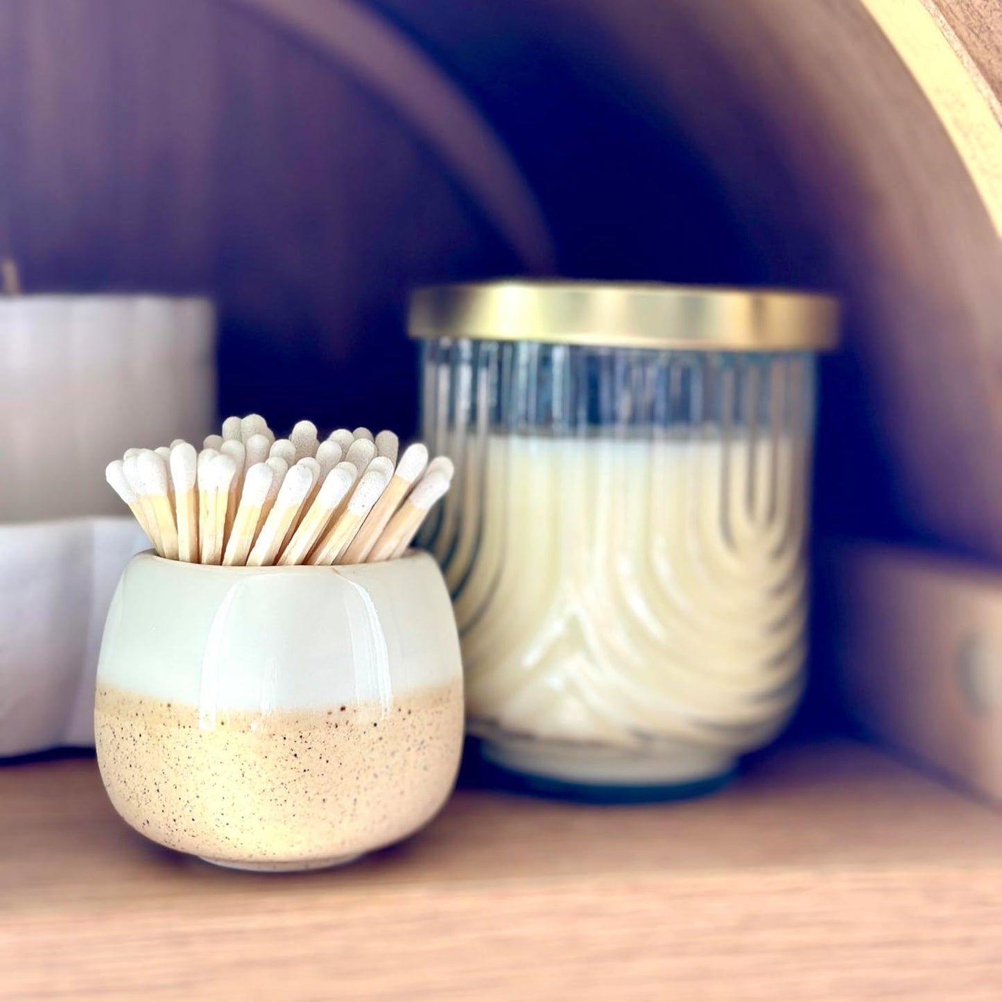 Moonlight Makers Decorative Match Holder with Striker (Pink), 50 Matches Included, Ceramic Matches Holder, Matches in a Jar with Striker, Cute Home Decor, Sweet Gift for Her