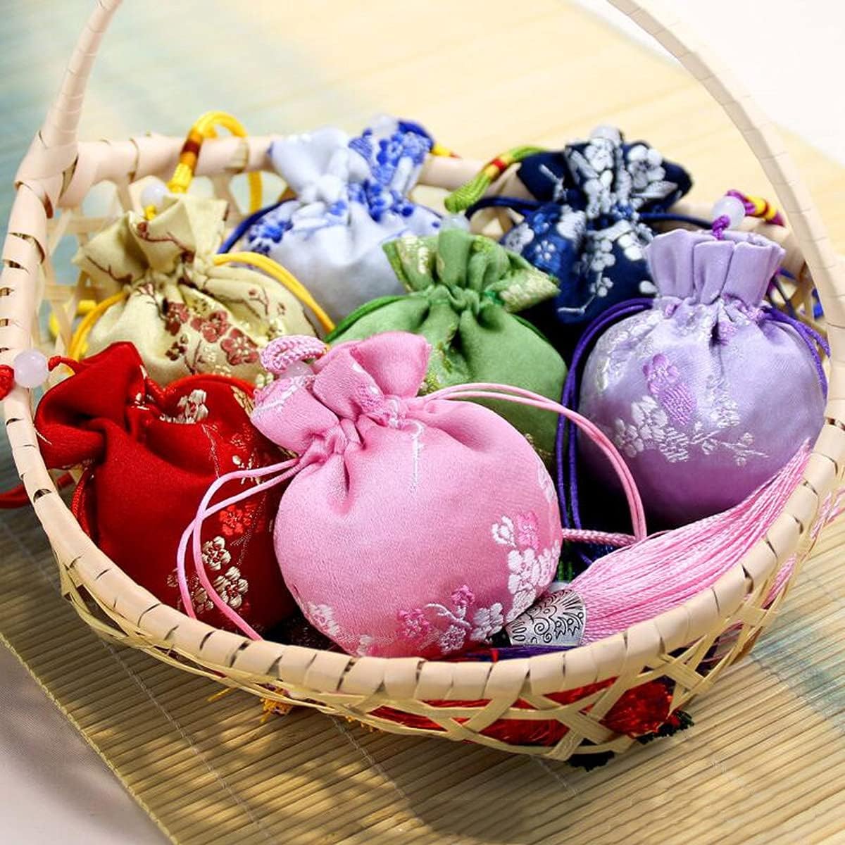 20 Pcs Drawstring Sachets Bags,Silk Brocade Bags,Plum Pattern Sachets with Tassels to Make Portable Ssachets,Pendants,Aromatherapy,Decorations.