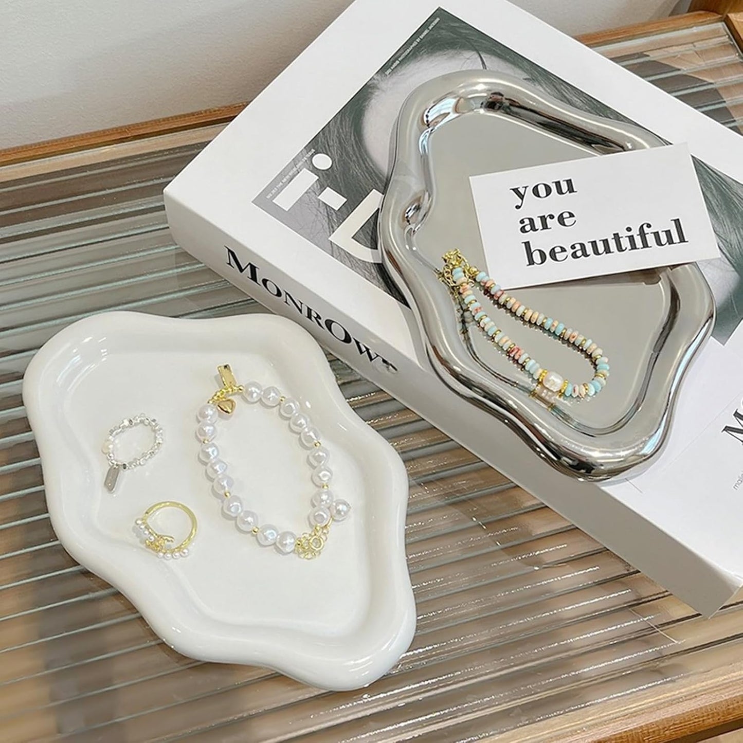 Ceramic Jewelry Tray, Cute Cloud Tray, White Trinket Dish, Ring Holder for Vanity Bathroom Nightstand Decor, Small Ring Dish Birthday Gifts for Women, Jewlery Plate Bowl for Keys, Candles
