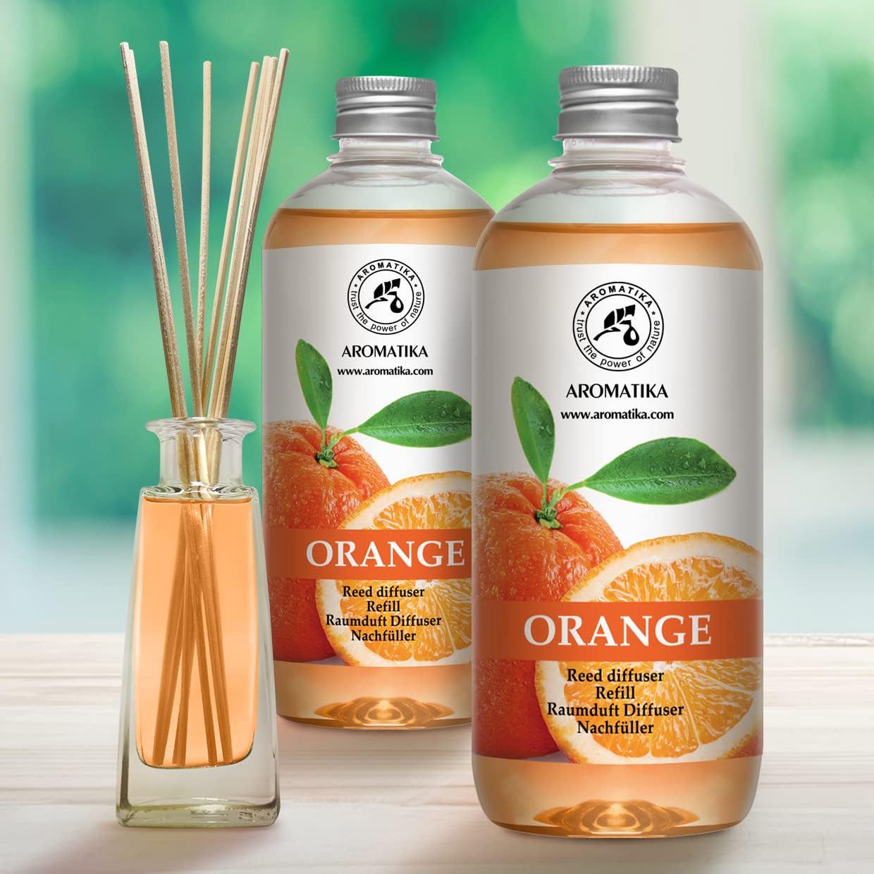 Orange Room Diffuser Refill Set 2*17 Fl Oz - Room Fragrance Diffuser with Natural Essential Orange Oil - Best for Aromatherapy - Spa - Home - Kitchen - Bath - Office - Fintess - Restaurant - Boutique