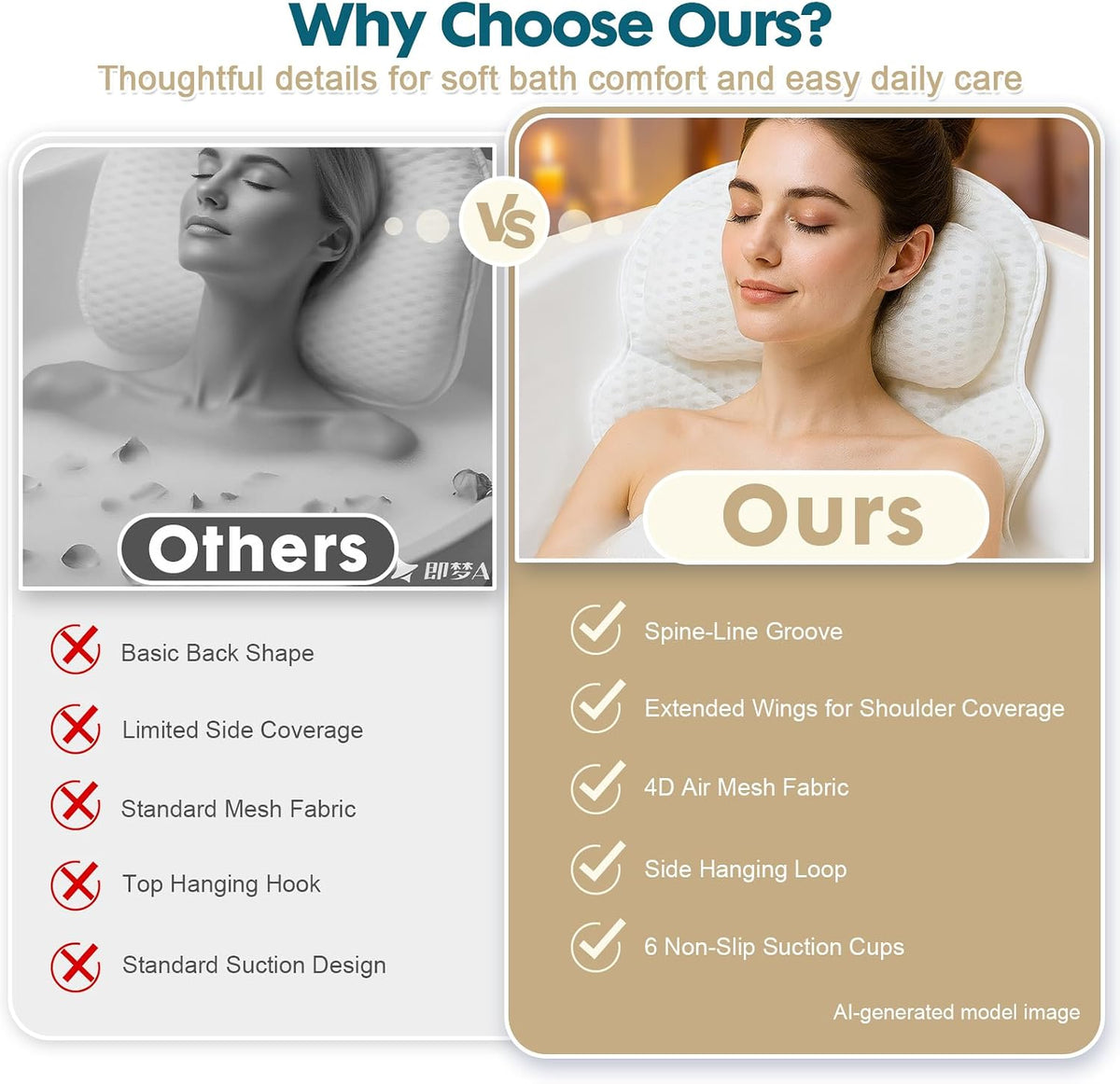Bath Pillows for Tub, Bathtub Pillow for Head Neck Shoulder & Back