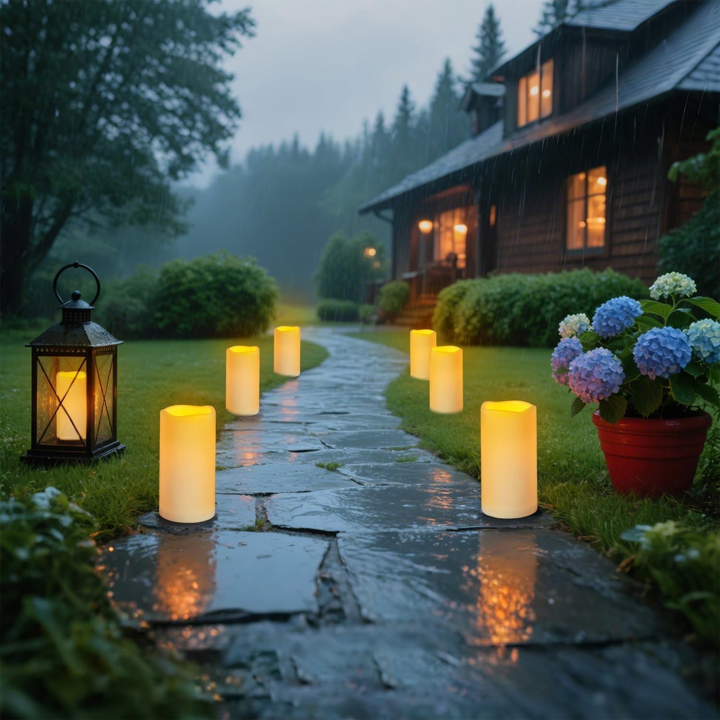 Flameless Candles 4" 5" 6" Outdoor Indoor Pillars Battery Operated Flickering Candles Include 10-Key Remote Timer 400+ Hours by 2 AA Batteries (Ivory Candle - Warm light, 3"D x 6" H - 12 Pack)