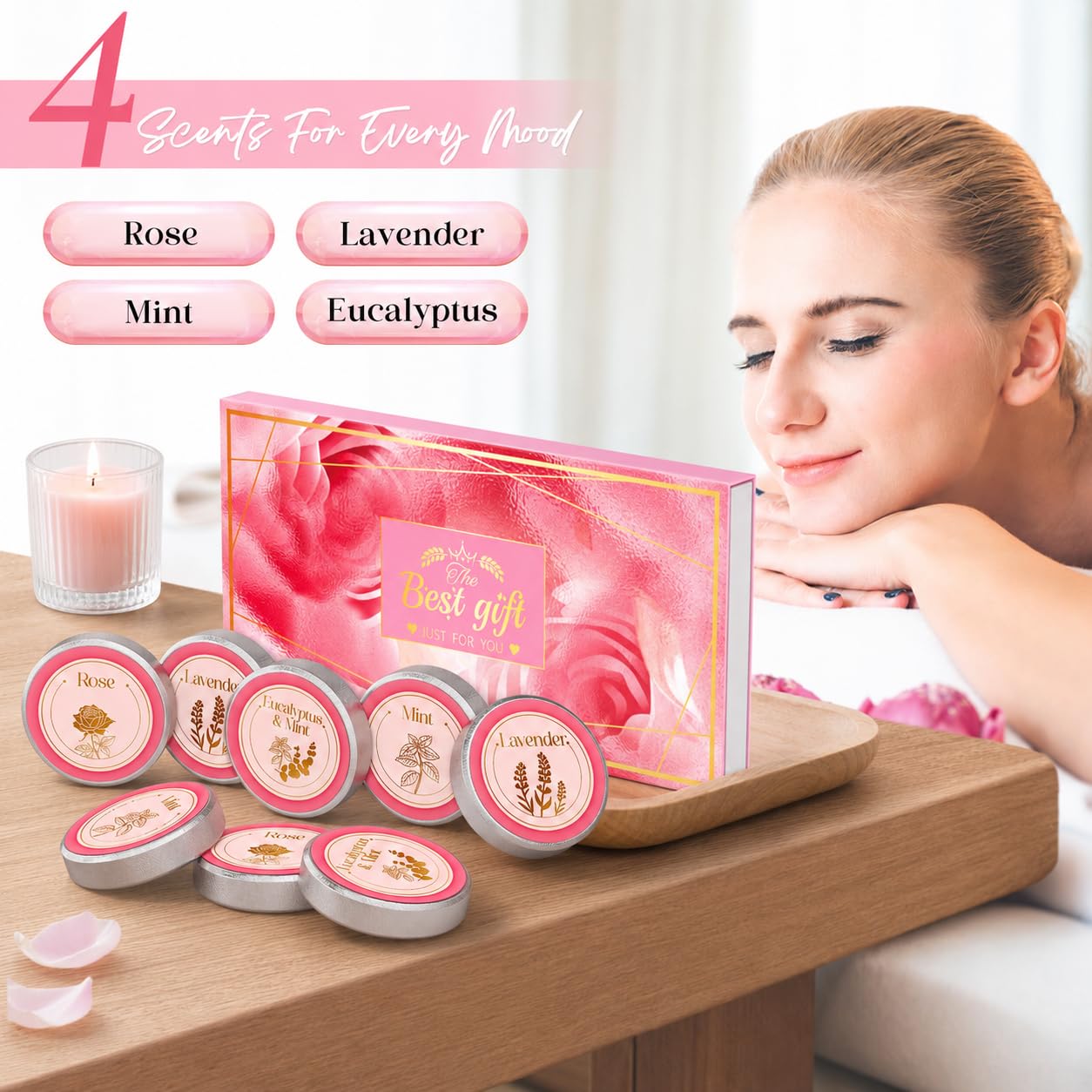 Shower Steamers Aromatherapy, Birthday Pink Gift for Women Grandma Mom Wife Sister from Son Daughter, Shower Bombs Natural Essential Oil Self Care Relaxation
