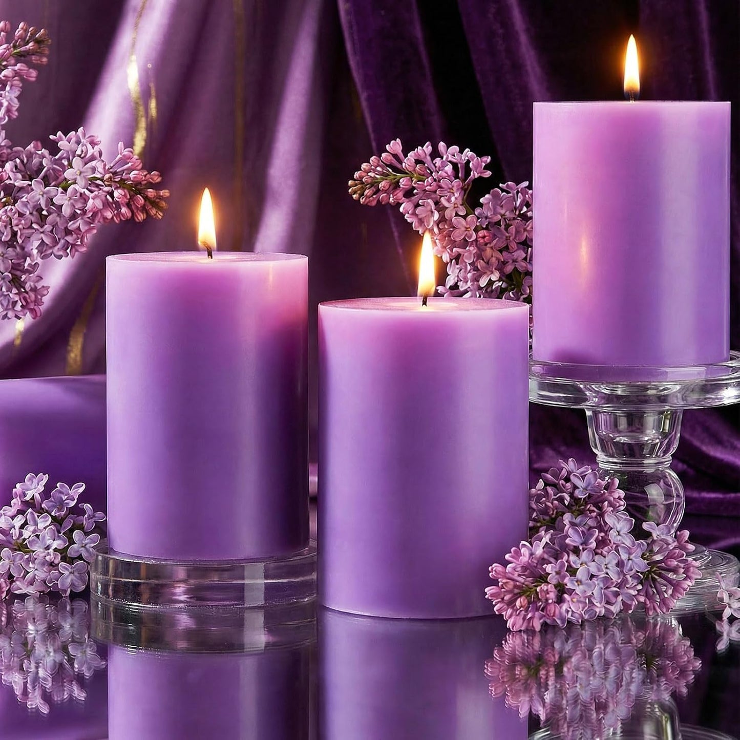 4 Pack Lilac Scented Soy Pillar Candle 2.8x4In,240H Long Burn,Natural Spring Floral Aromatherapy Hand-Poured Candles for Stress Relief,Relaxation & Home Decor,Mother’s Day Gifts,Smokeless & Non-Toxic