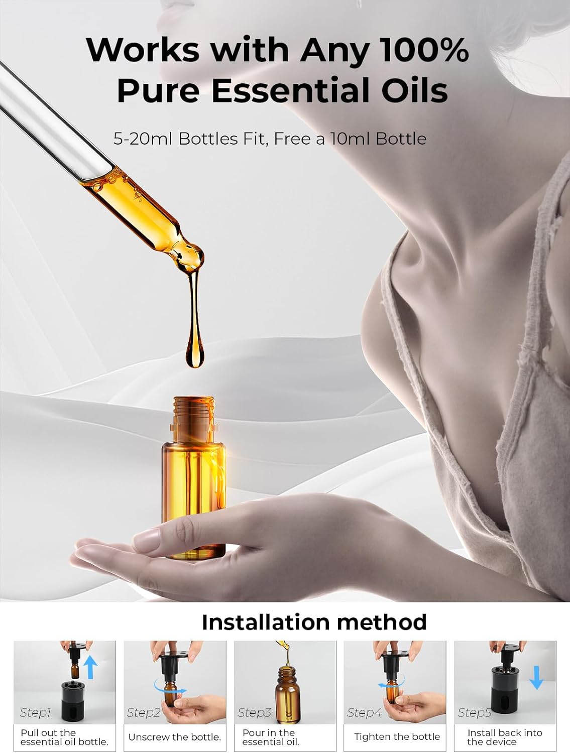 Waterless Essential Oil Diffuser: π ππ¨π₯π¨π«π¬ πππ Scent Diffuser for Home&Car&Office - Portable Diffuser with 48H Battery, 4 Timers & 3 Mist Levels, Charcoal Black