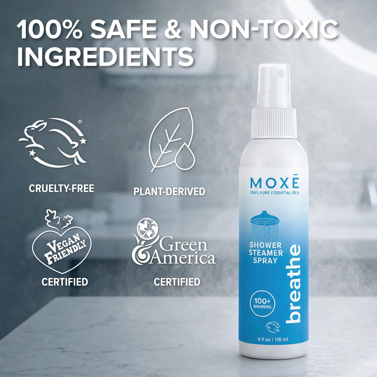 MOXĒ Breathe Shower Steamer Spray for Congestion & Sinus Relief, 4oz